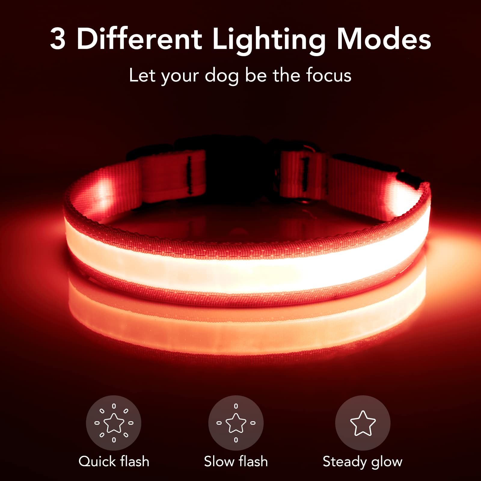 VIZPET LED Dog Collar - Adjustable, USB Rechargeable, Super Bright, X-Large (Red) - Safety Light Glowing Collar for Dogs