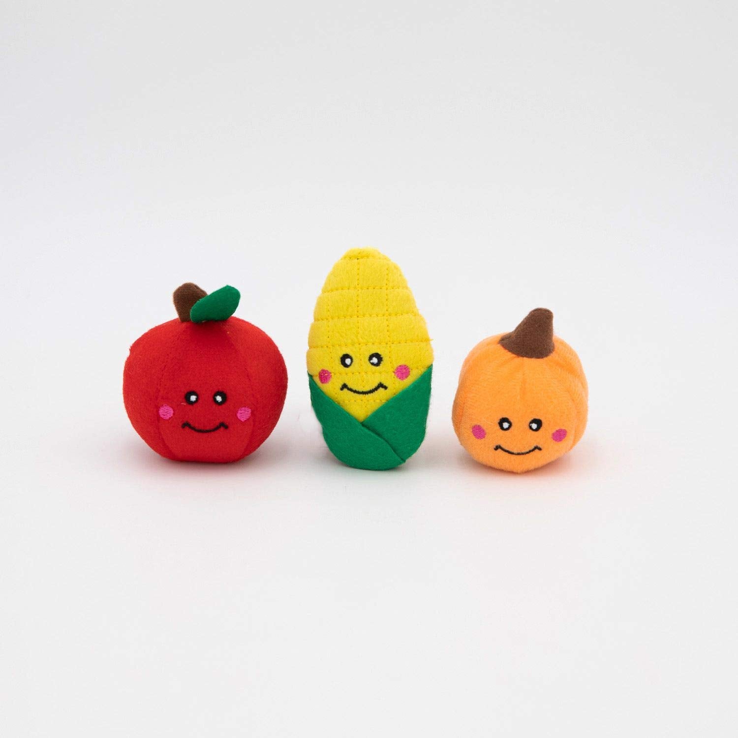 Zippypaws Miniz 3-Pack Fall Harvest Plush Dog Toys, Cute Squeaky Autumn Dog Toys, Pumpkin, Apple, & Corn Cob