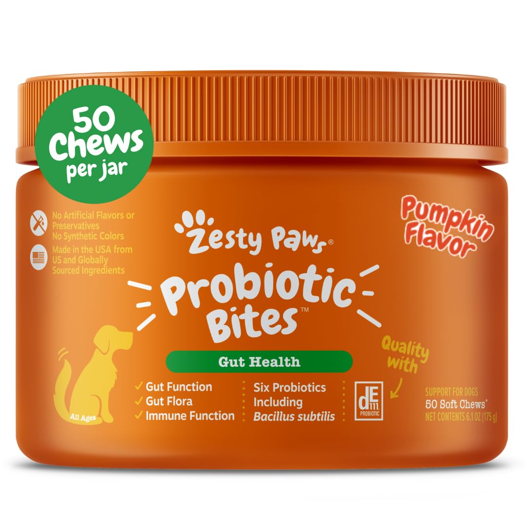 Zesty Paws Probiotics for Dogs, Digestive Enzymes Gut Flora, Digestive Health, Diarrhea & Bowel Support, DE111, Dog Probiotics S