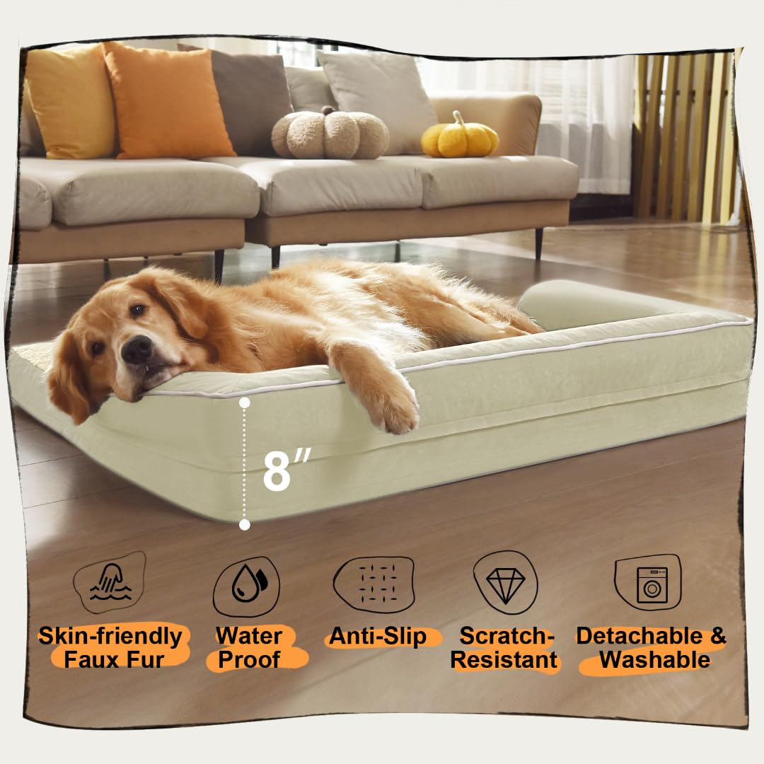 Large Dog Bed Orthopedic Washable, Orthopedic Dog Beds For Large Dogs, Washable Cover Removable Bolster And Non-Slip Bottom Large Orthopedic Orange Dog Beds, Xxlarge Extra Large Dogs