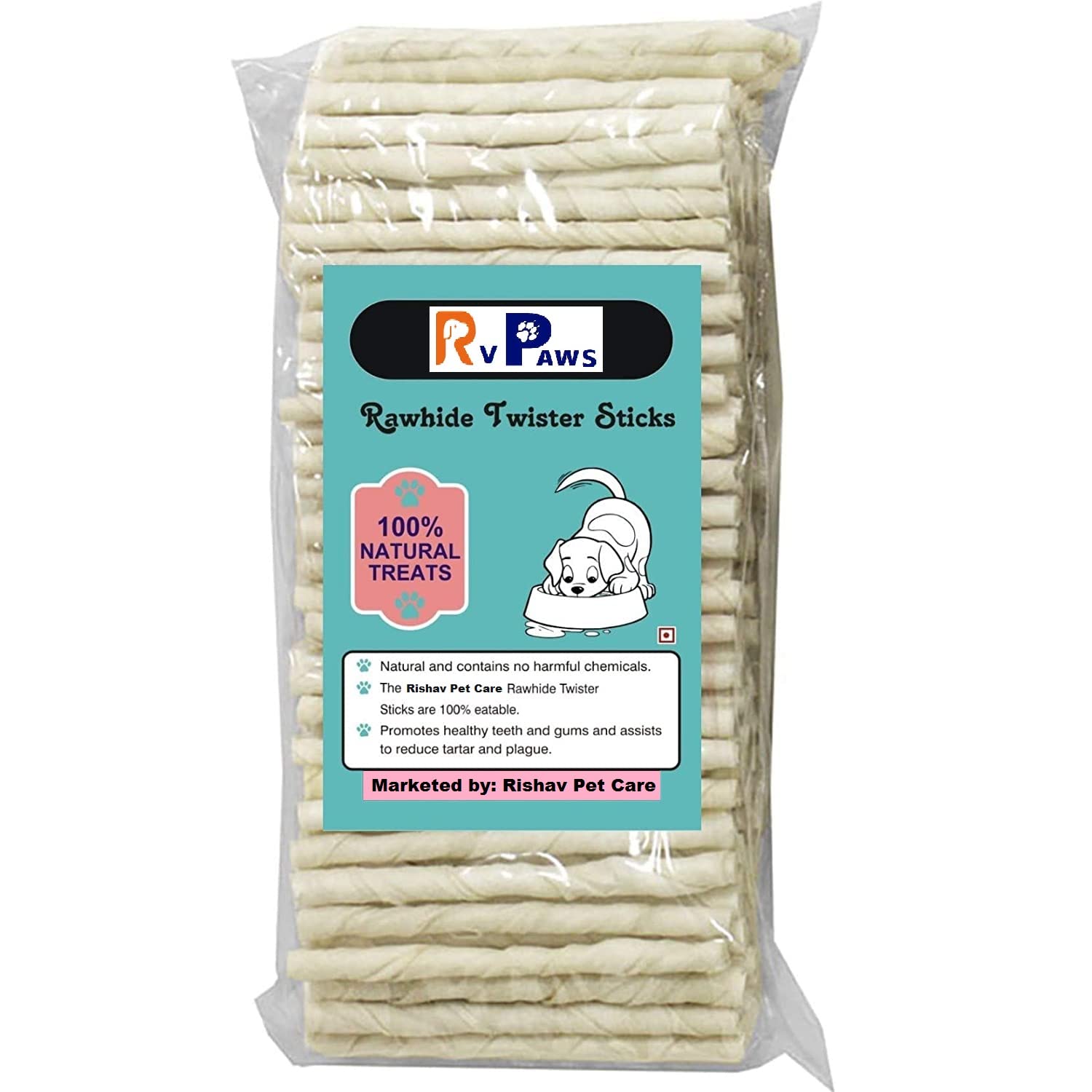 RvPaws Natural Twisted Rawhide Chew Sticks for Dogs, Calcium Chew Sticks, White Twisted Dog Treat, Good for All Dog Breeds, Fres