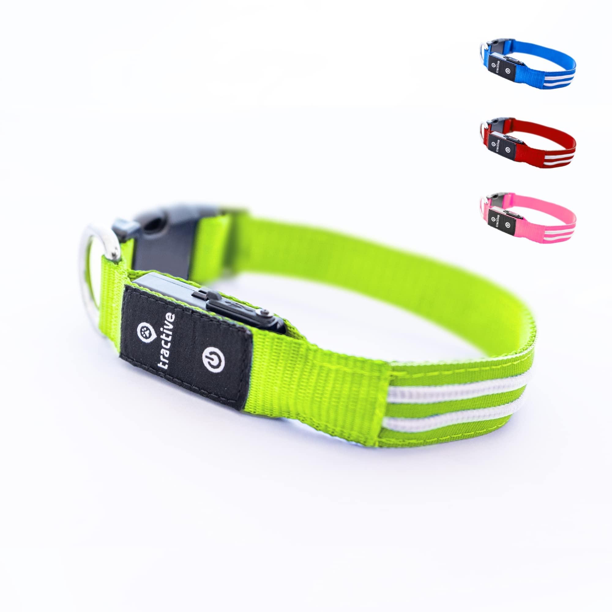 Tractive Led Light Up Dog Collar Usb Rechargeable Waterproof (Green)