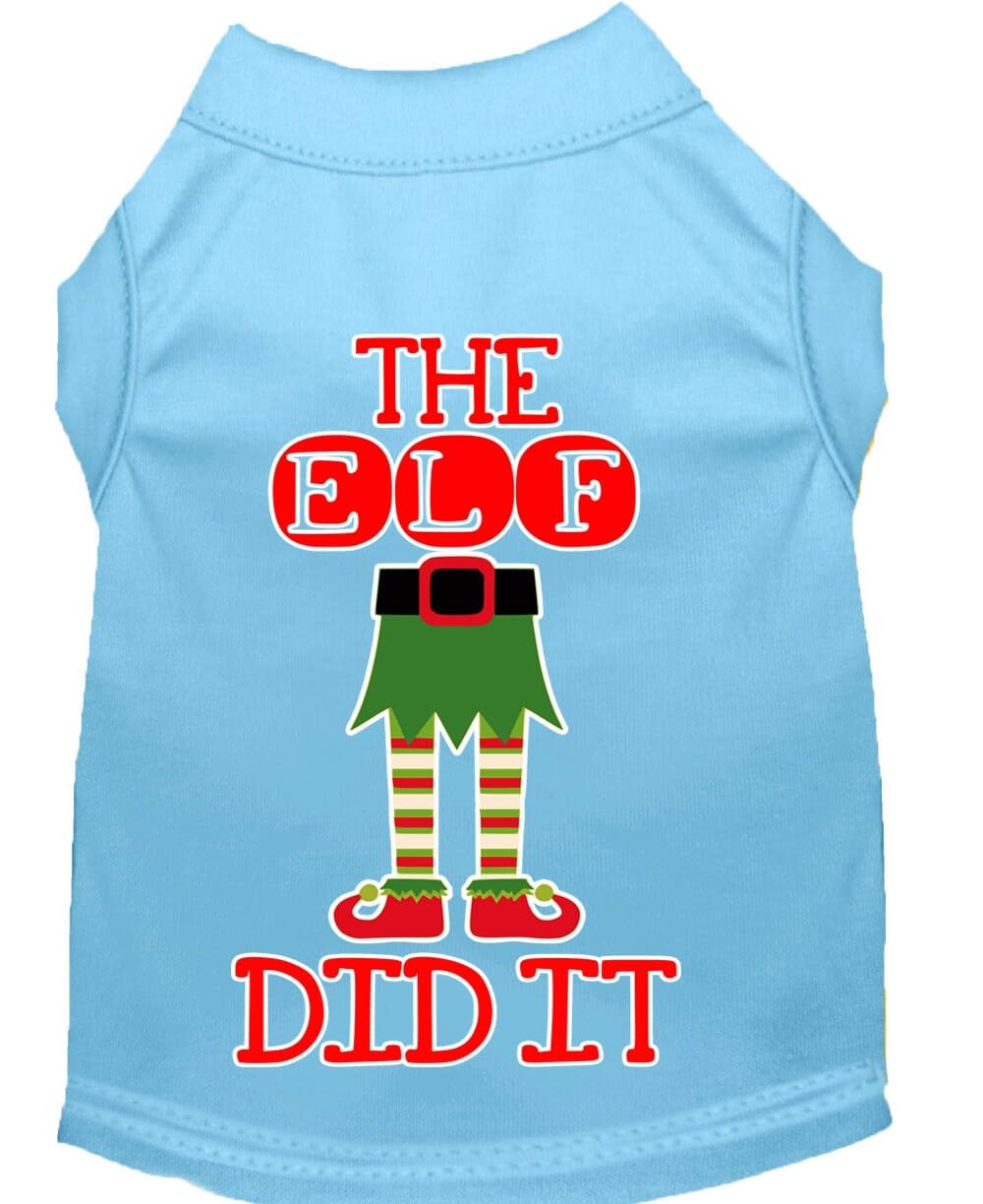 Christmas Pet Dog & Cat Shirt Screen Printed, "The Elf Did It" Blue 3XL (25-35 lbs.)