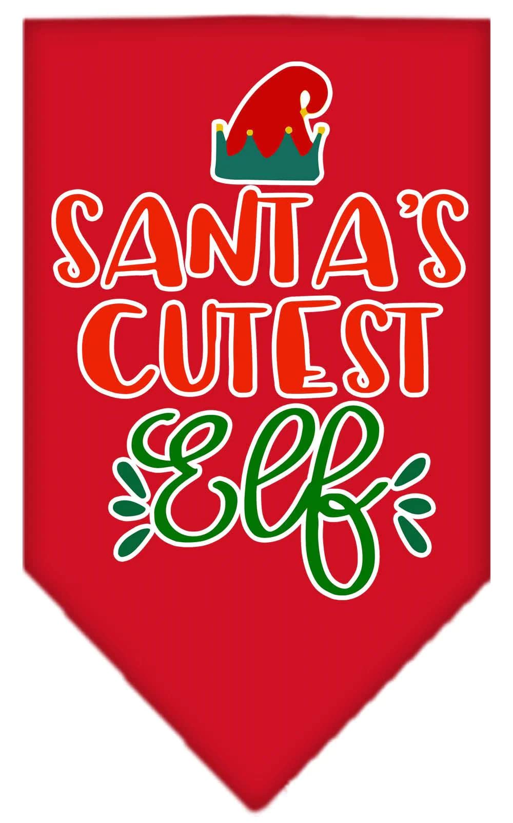 Christmas Pet and Dog Bandana Screen Printed, "Santa's Cutest Elf" Red Large