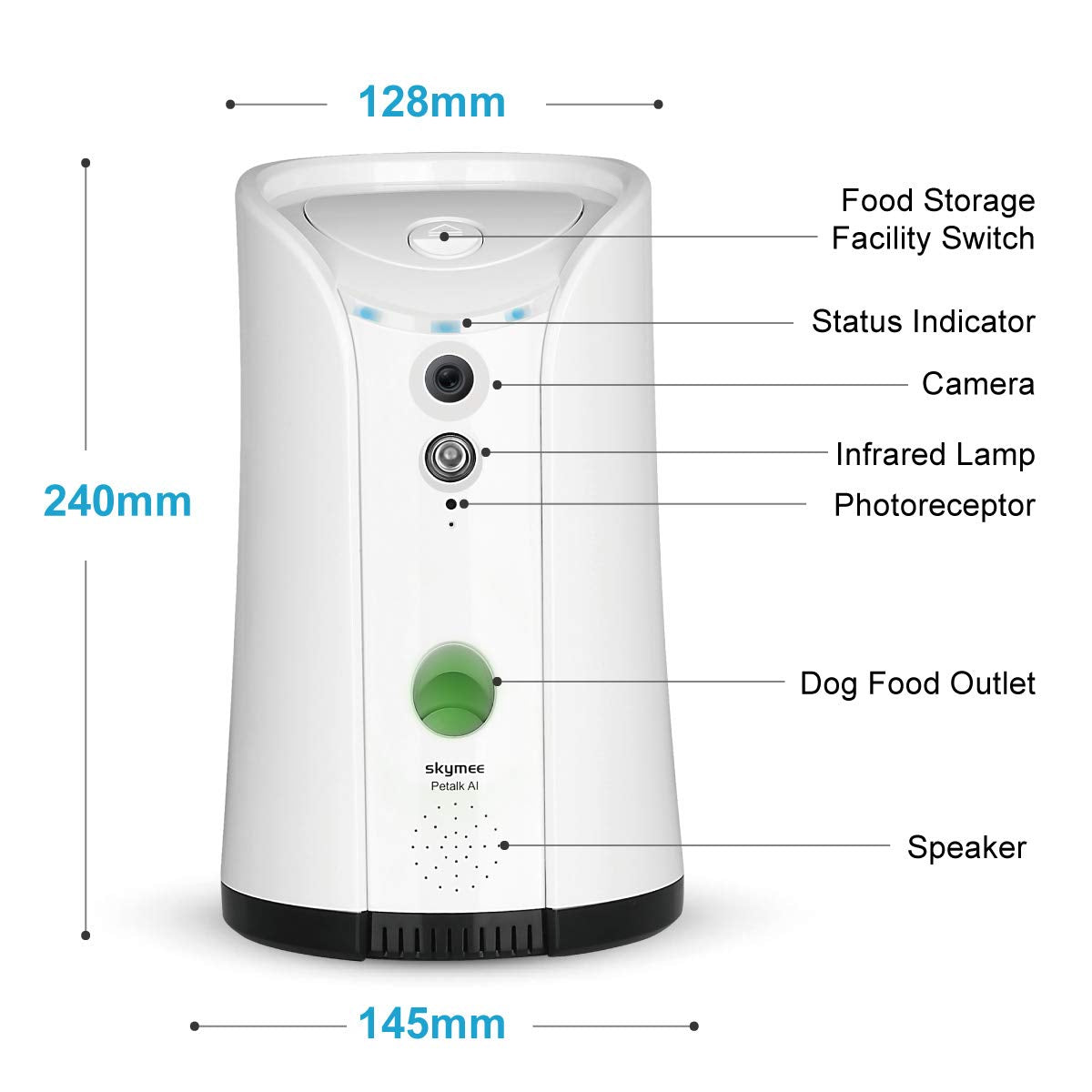 SKYMEE Dog Camera Treat Dispenser - WiFi HD Pet Camera with Two-Way Audio, Night Vision, 1 Count, White