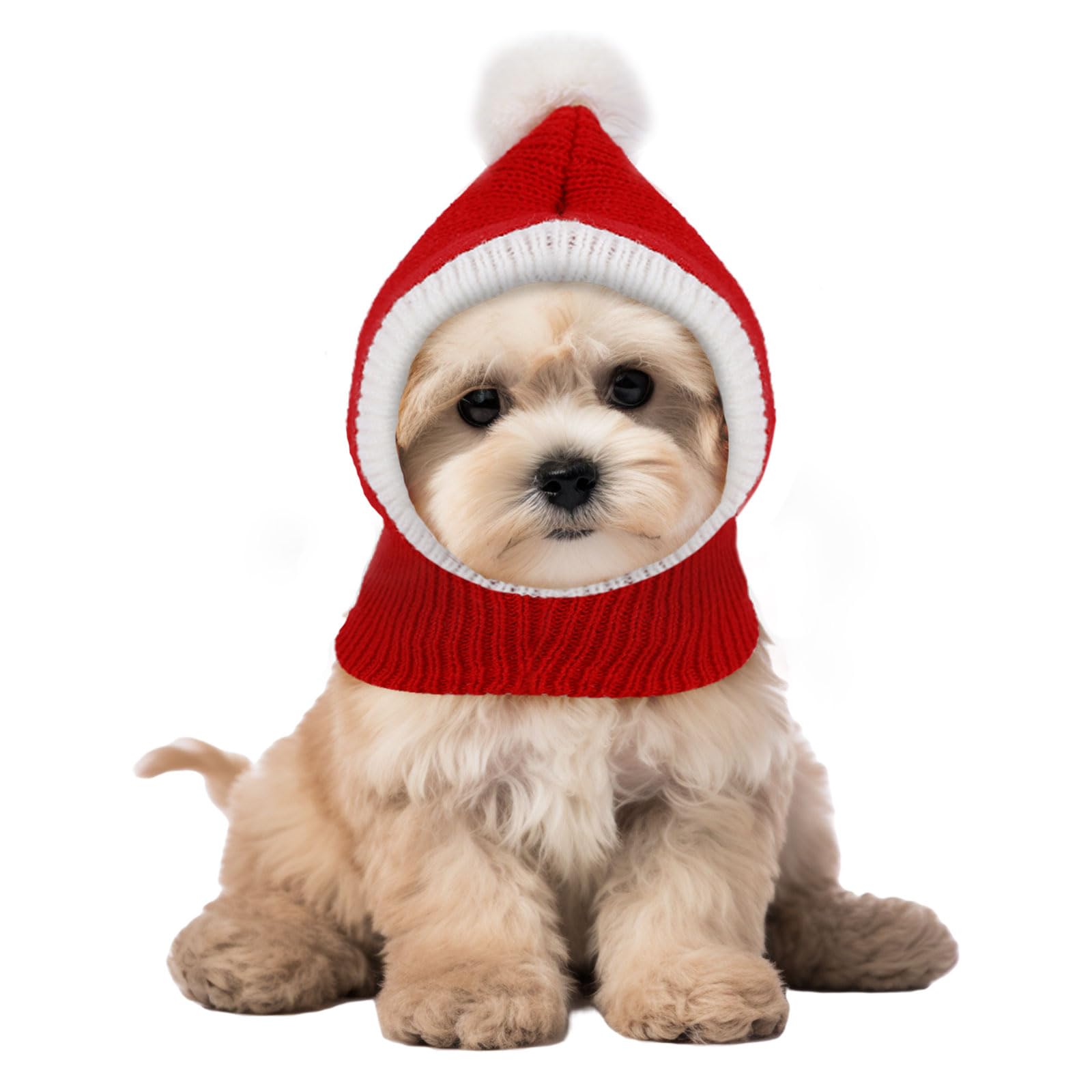 Christmas Pet Hat - Red Knitted Cat Santa Dog Hat, Warm Winter Neck Ear Warmer Headband Protector Costume Headwear for Pet Outfi