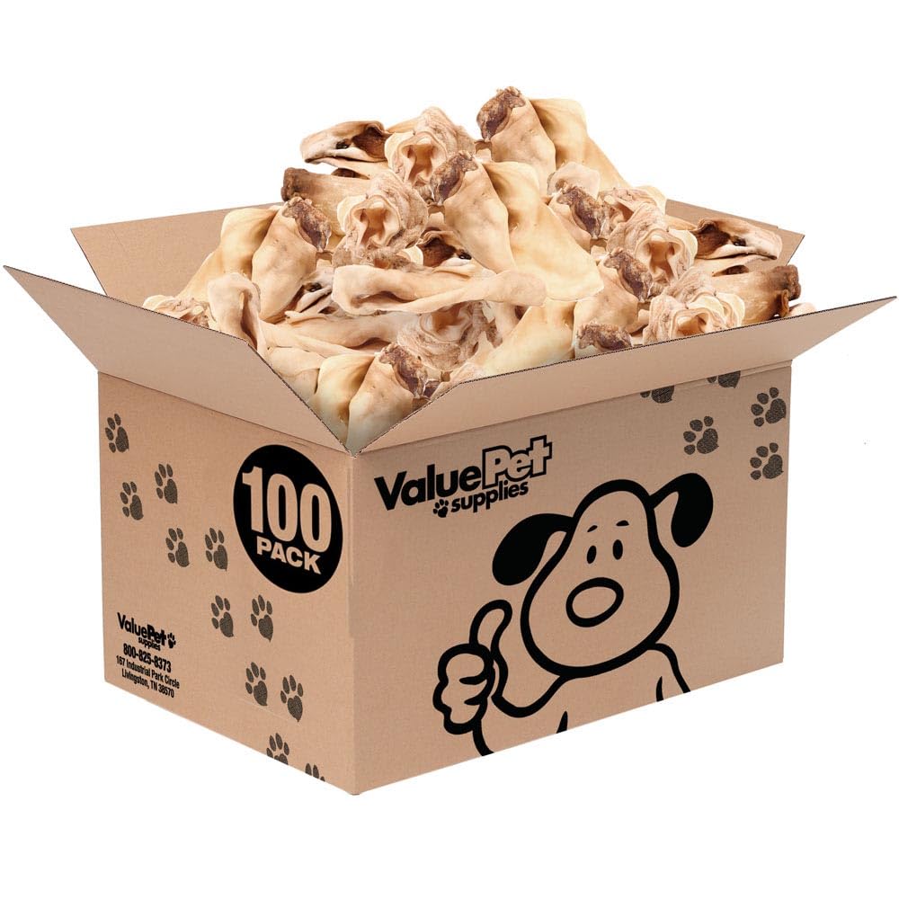 ValueBull Cow Ears, Varied Sizes/Shapes, 100 Count Bulk Pack - All Natural Dog Treats, 100% Angus Beef, Single Ingredient, Fully