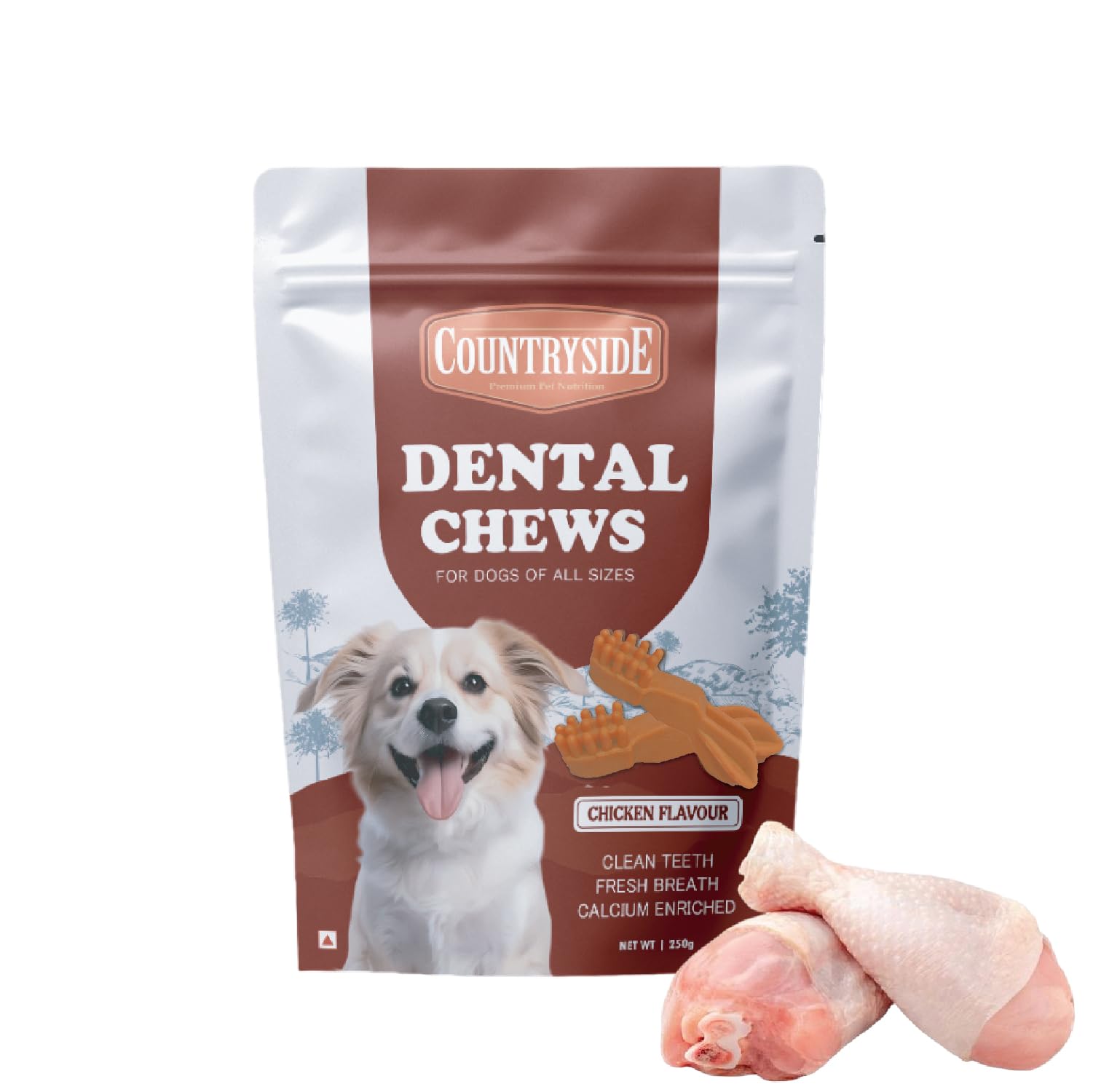 Countryside Dog Dental Chews Treats 250G  Chicken Flavor | BrushShaped Chews For Dogs, Oral & Gum Care For Dogs | Fights Plaqu