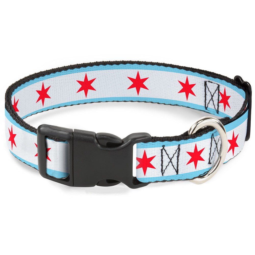Buckle-Down Plastic Clip Collar - Chicago Flag - 1' Wide - Fits 11-17' Neck - Medium