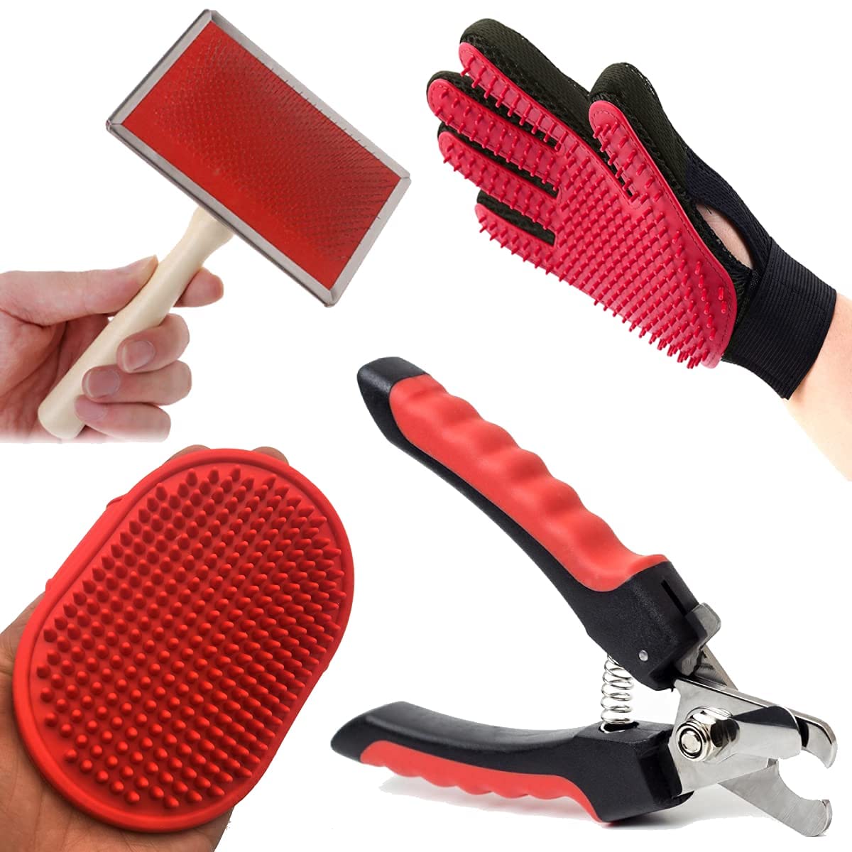 Bohobark Pet Grooming Nail Clippers, Pet Bath Brush Grooming Comb With Adjustable Ring, Pet Wood Handle Slicker Brush And Pet Gr