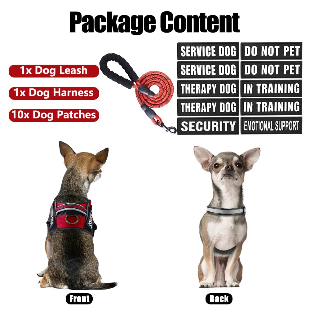 Service Dog Vest Harness And Leash Set, Animire In Training Dog Harness With 8 Dog Patches, Reflective Dog Leash With Soft Padded Handle For Small, Medium, Large, And Extra-Large Dogs (Red,M)