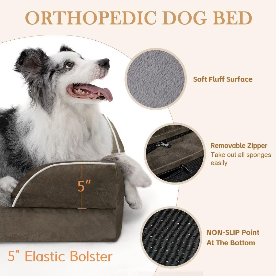 Comfort Expression Jumbo Breed Dog Bed, Jumbo Dog Bed For Extra Large Dogs, Waterproof Orthopedic Dog Bed, Pv Washable Dog Sofa Bed With Removable Cover & Non-Slip Bottom(Jumbo,Dark Green)