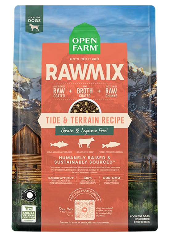 Open Farm, RawMix Grain-Free Dry Dog Food, Protein-Packed Kibble Coated in Bone Broth with Freeze Dried Raw Chunks, Pollock Beef