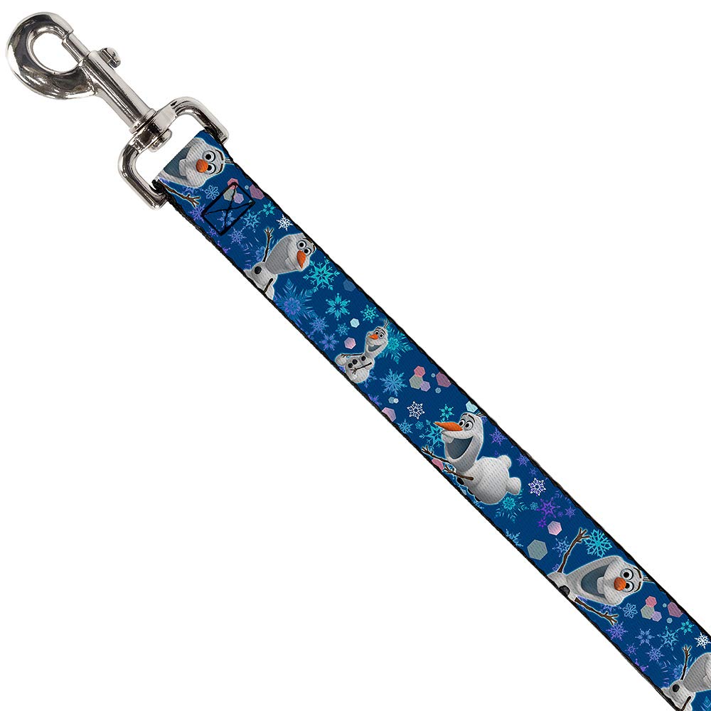 Buckle-Down Pet Leash - Frozen Olaf Poses/Snowflakes Blues - 4 Feet Long - 1/2' Wide