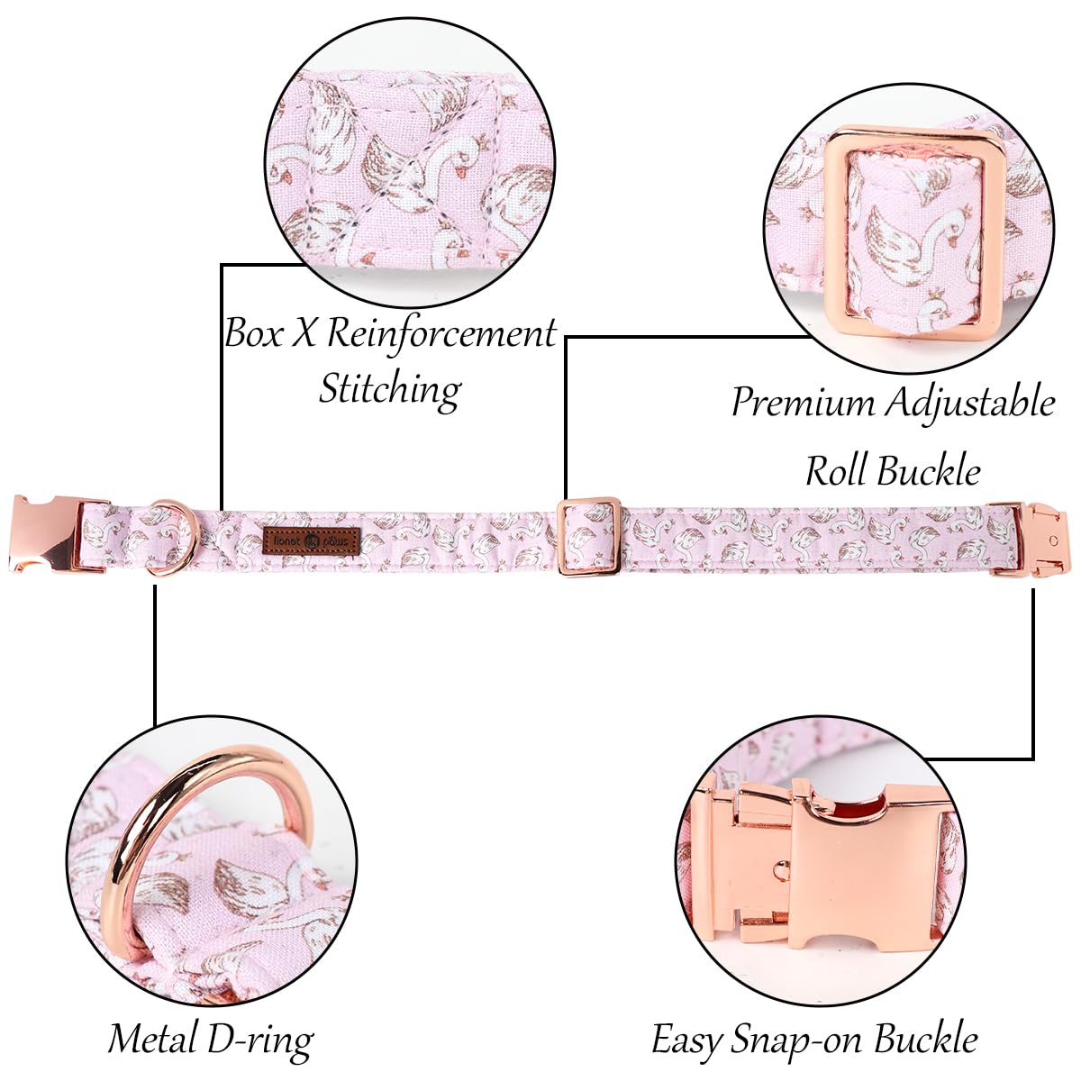 Lionet Paws Design Dogs Collar Cute Pink Sailor Bow Dog Collars For Girl Female Small Medium Dogs With Swan M