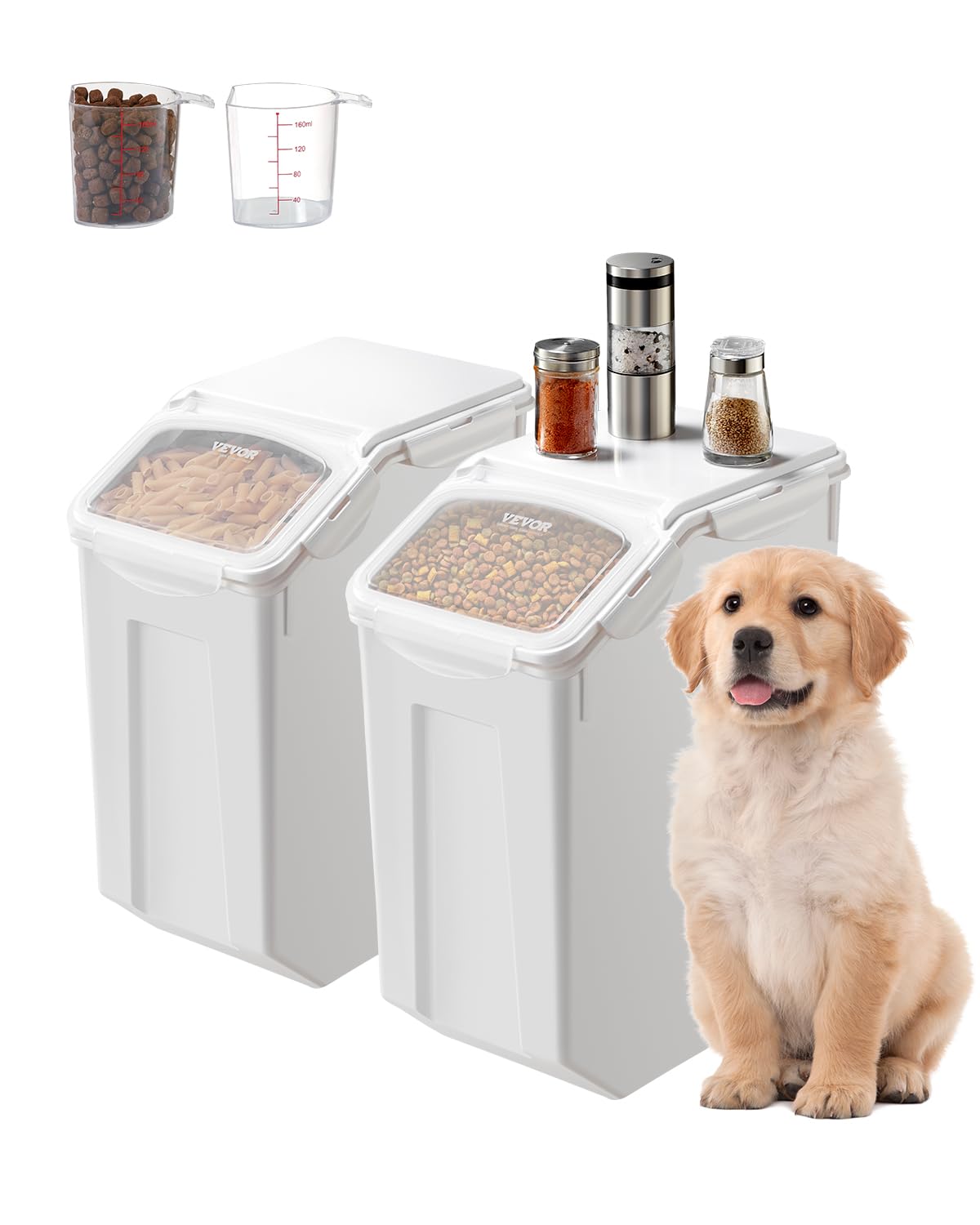 VEVOR Rice Storage Container, 4.5Gallon/20L x2 Capacity Large Dog Food Dispenser Bin, Kitchen Ingredient Grain Cereal Flour Bin,