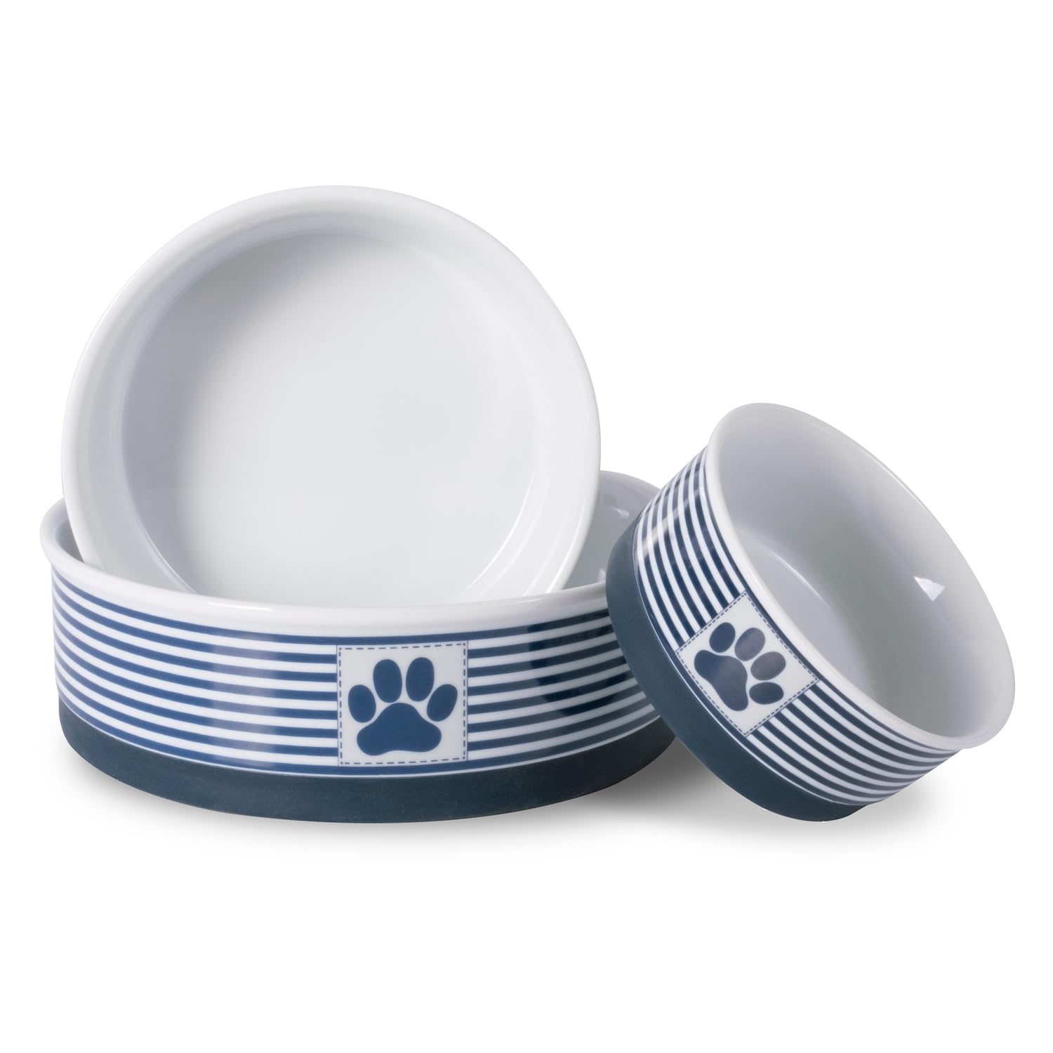 Bone Dry Paw & Patch Ceramic Pet Collection, Medium Bowl, 6x2, Nautical Blue