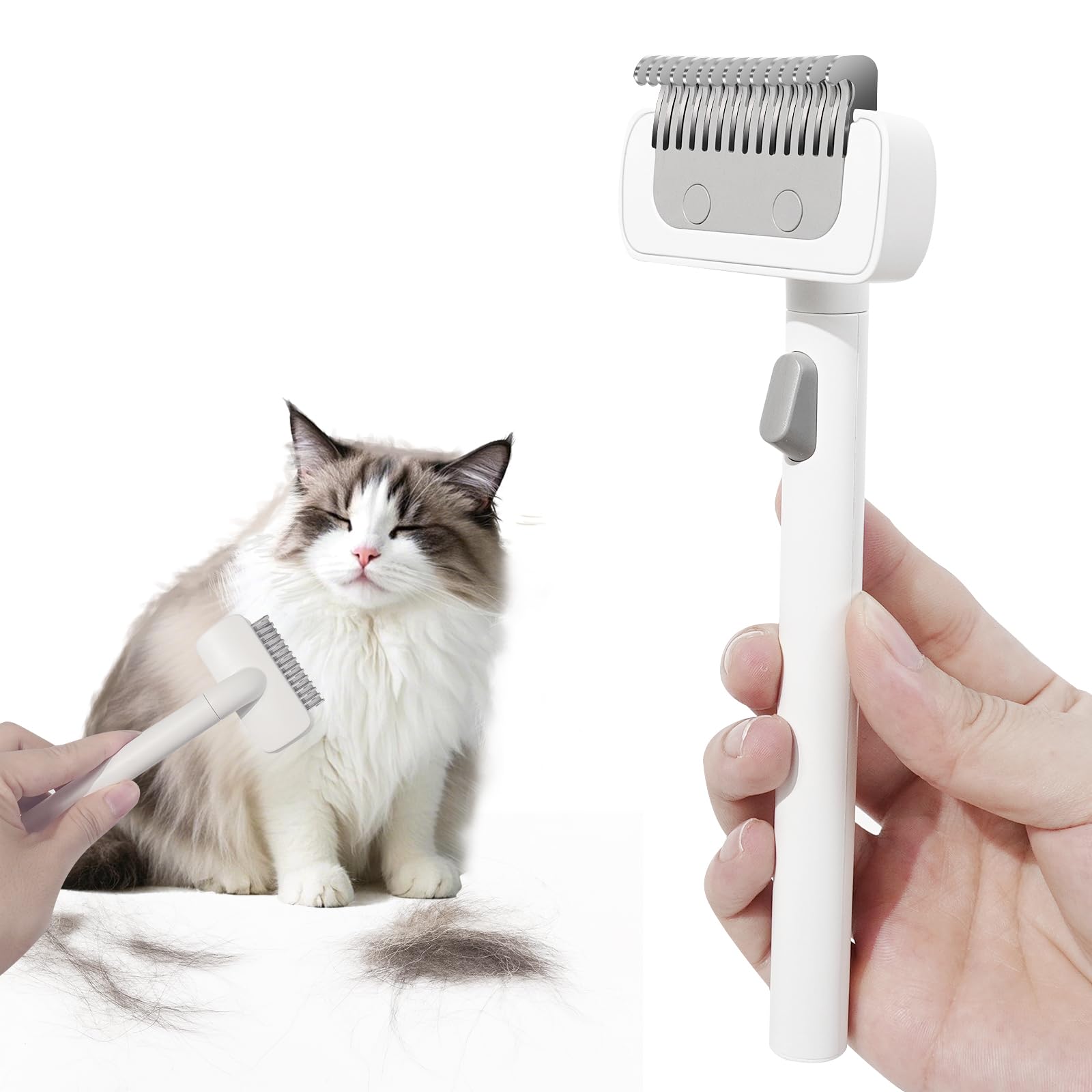 Furgo Cat Brush For Long Haired Cats, Pet Grooming Brush For Matted Fur & Loose Hair, OneClick Hair Removal, SkinFriendly, Des
