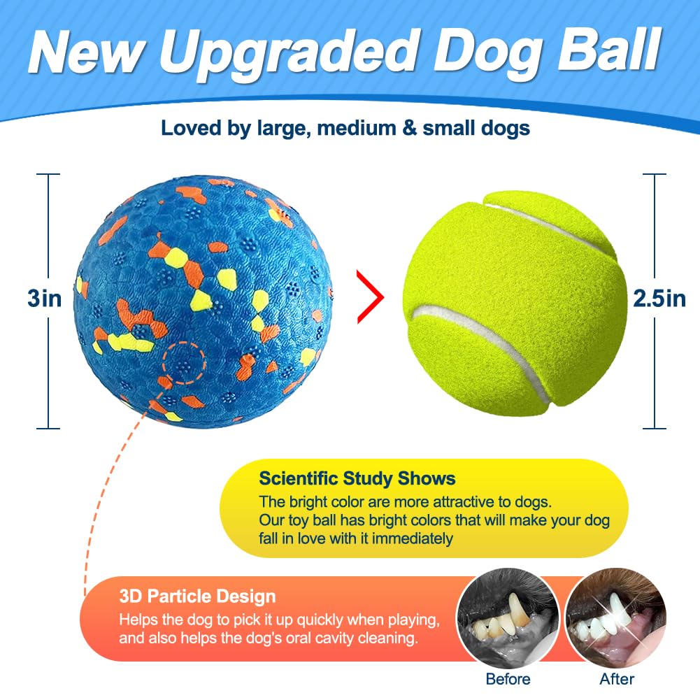 Mankoda Dog Tennis Balls - 3'' Durable Chew & Floating Toy for Aggressive Chewers, Colorful 3 Pack for Medium/Large Dogs