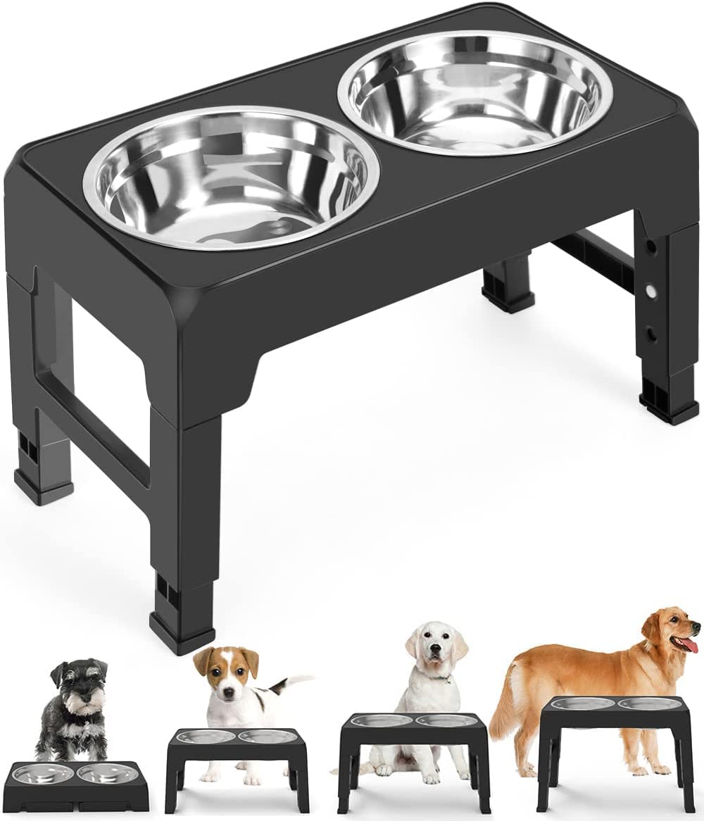 Kutkut Elevated Dog Food Bowls 4 Height Adjustable Raised Dog Bowl With 2 Stainless Steel Dog Food Bowls NonSlip Dog Bowl Stand