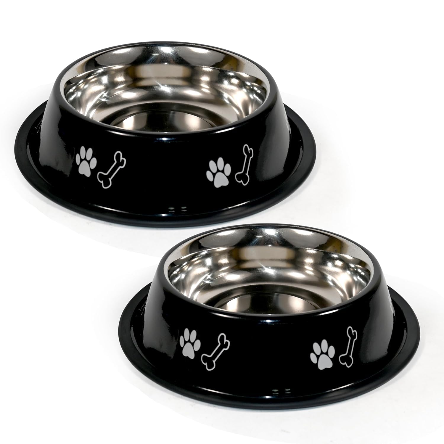 Naaz Pet Supplies Stainless Steel Feeding Bowl For Dog & Cats, 2 Pieces Combo Pack, Large Size, Black