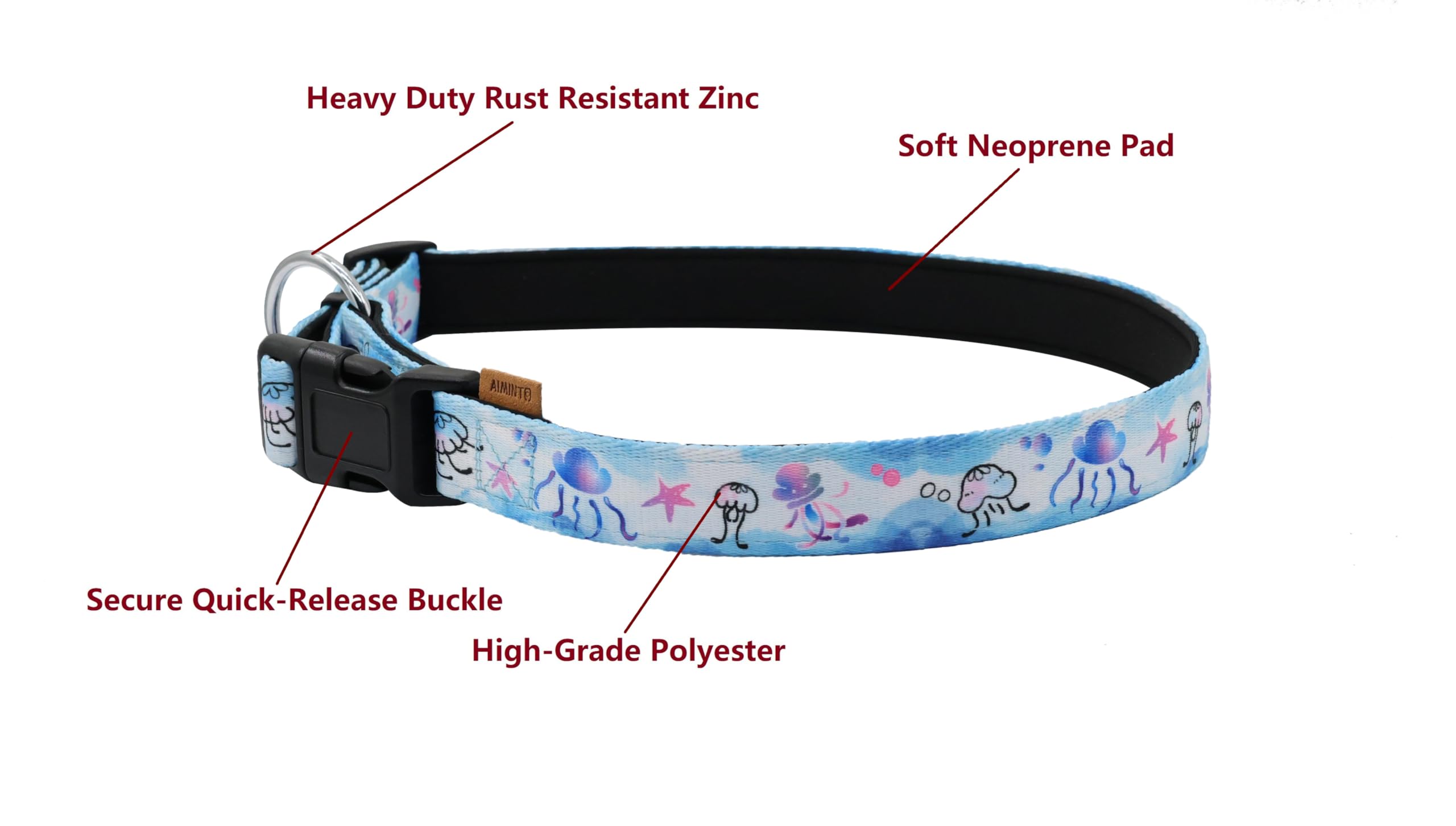 Aiminto Dog Collar, Cute Jellyfish In Ocean Pattern, Neoprene Padded And Adjustable Collar With Quick Release Buckle, Reinforced