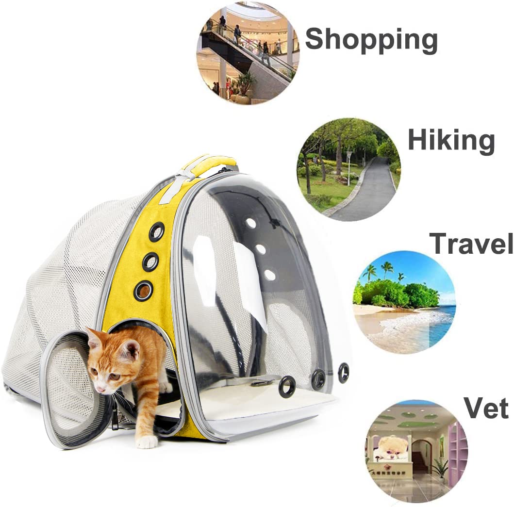 Expandable Cat Backpack Carrier, Fit Up To 20 Lbs, Space Capsule Astronaut Bubble Window Pet Backpack For Large Cat And Small Puppy (Yellow, Dual Extension)