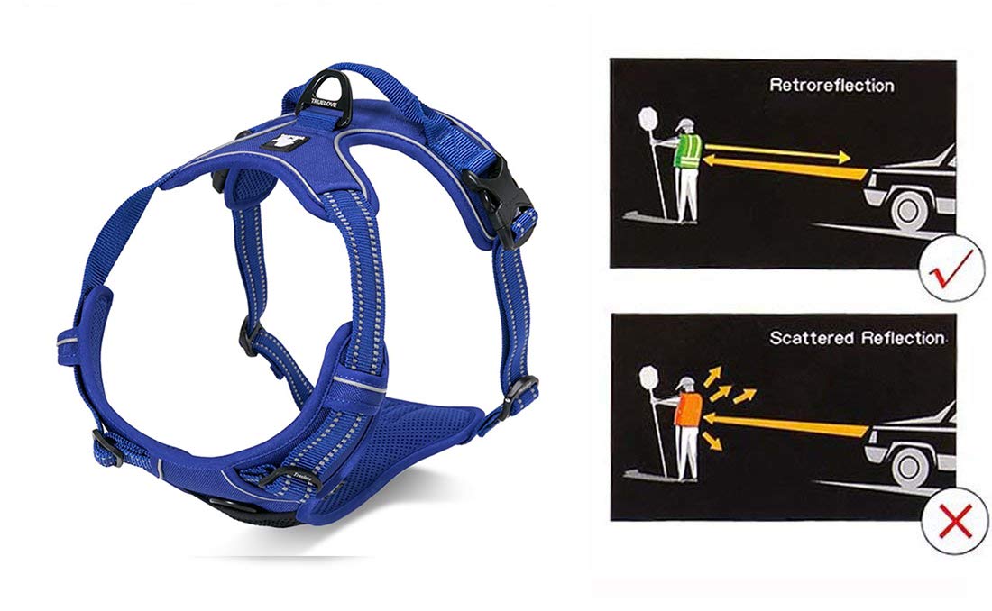 JUXZH Truelove No Pull Dog Harness with Easy Control Handle and 2 Leash Attachments,Reflective Adjustable Pet Vest