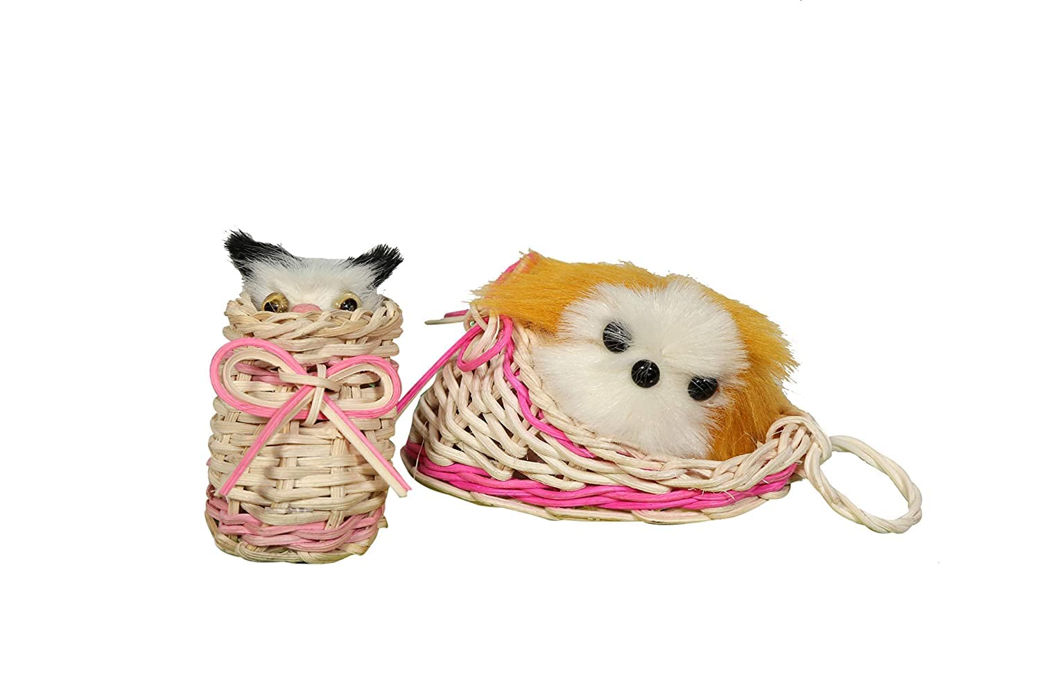 Dog Trust Cat In Basket Toy For Pack Of 2 Cat/Kitten Fur And Rope Interactive Toys Color May Vary