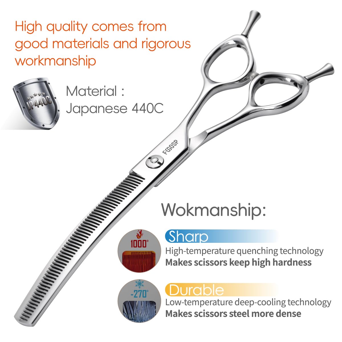 Fogosp Curved Thinning Shears For Dogs 7.5'' Professional Blender Thinning Shears For Medium Large Dog 35% Thinning Rate (7.5 In, V Type Blender)