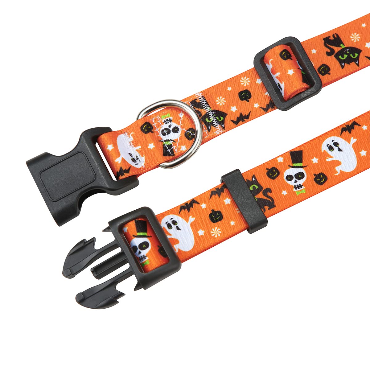 Hqyddmi Halloween Dog Collar With Pumpkin Bat Cats, Ghosts Print, Soft Comfortable Adjustable Collars For Small Medium Large Dogs(Halloween,L)