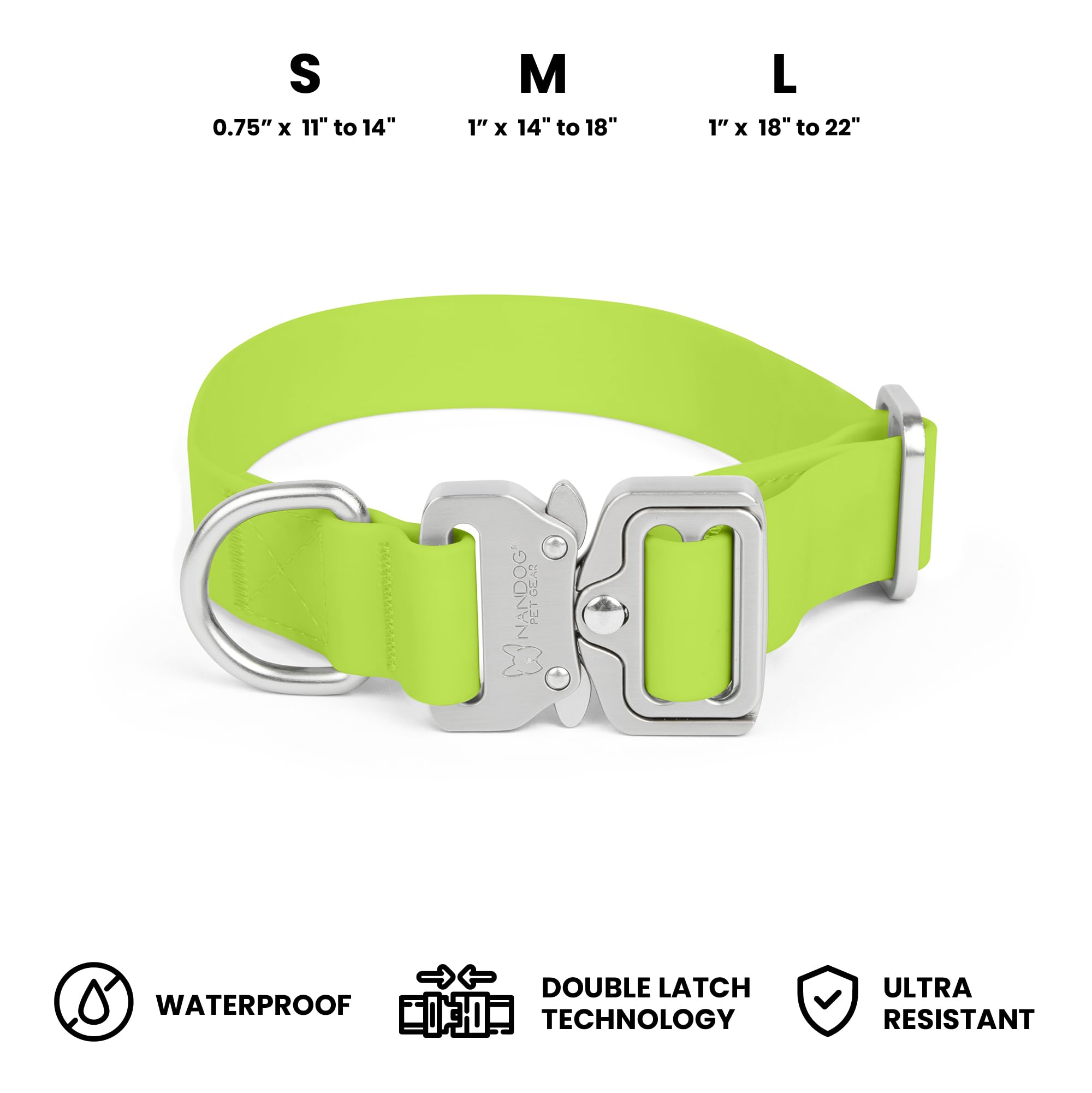 Nandog The Signature Collection Waterproof Poly-Flex Sport Dog Collar In Large, Neon Green - Durable & Adjustable Design - Comfo