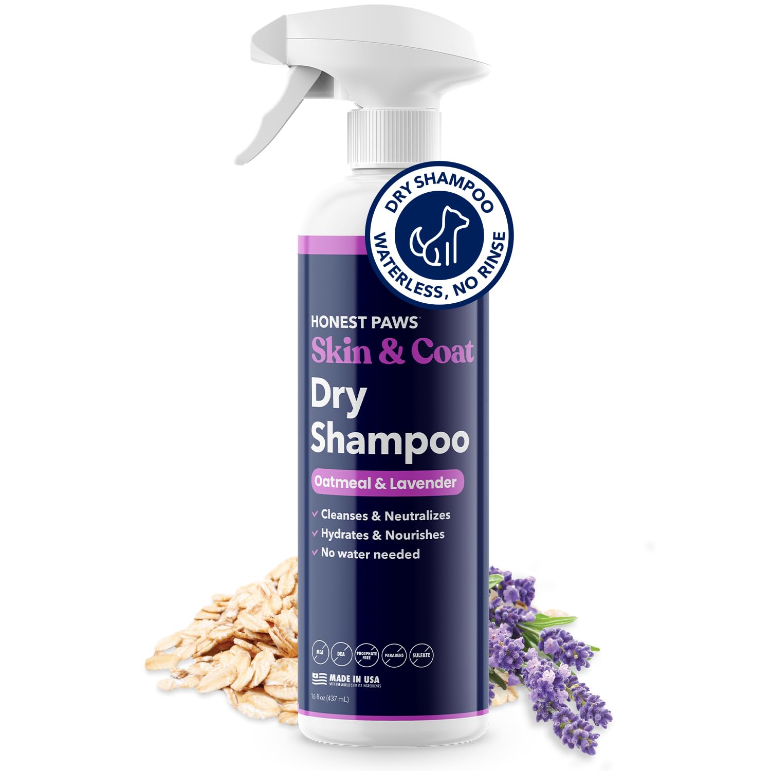 Honest Paws Dog Dry Shampoo - Waterless No Rinse Spray Formula Reducing Itch Cleanse Hydrate Nourish Dry Skin And Smelly Coat He