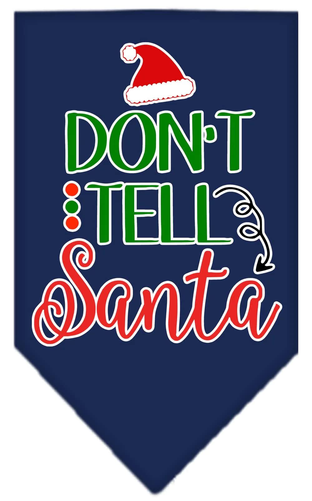 Christmas Pet and Dog Bandana Screen Printed, "Don't Tell Santa" Navy Blue Large