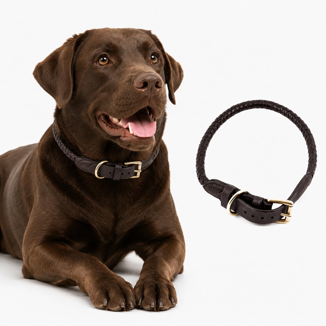 AdilS Braided Rolled Drum Dyed (Dd) Leather Dog Collar  Strong & Stylish, Comfortable Fit With HeavyDuty Brass Buckle And DRi