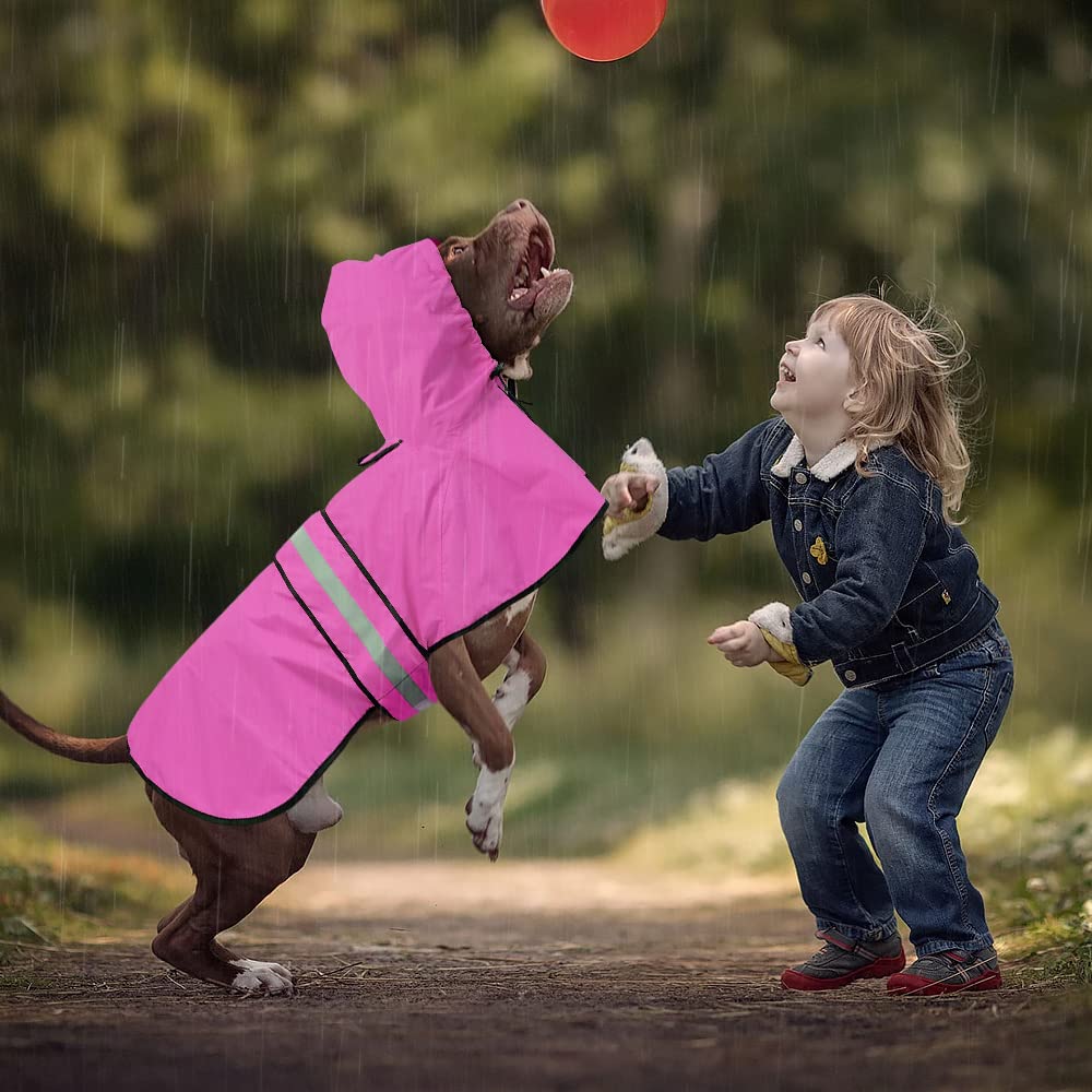 Ezierfy Dog Raincoat, Waterproof Coat With Hood Reflective Pet Rain Jacket With Leash Hole, Lightweight Dog Slicker Poncho For Walking (Pink, Xx-Large)