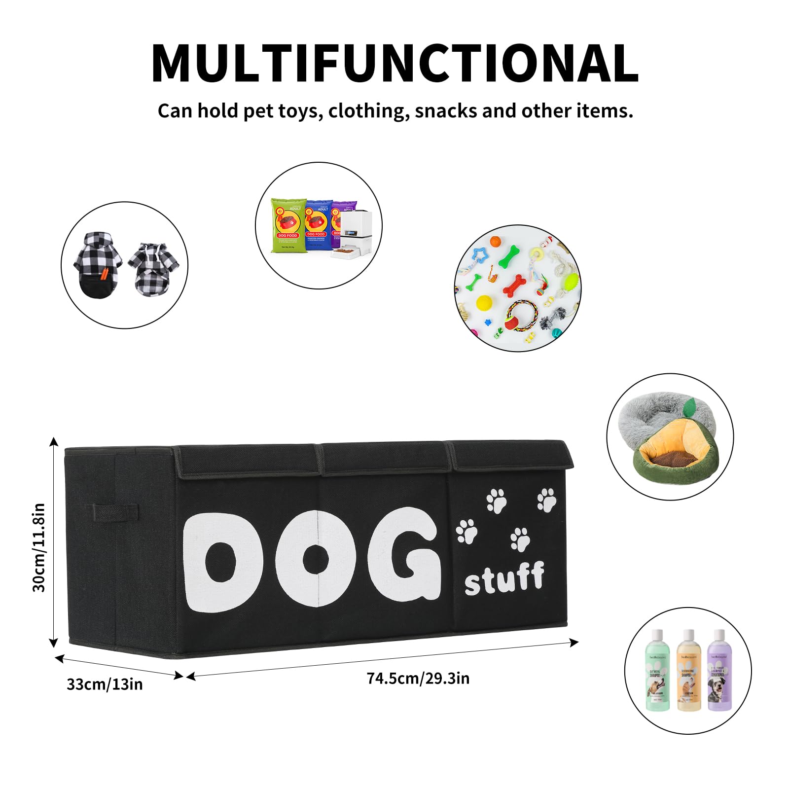 Qozary Dog Toy Storage Box - 3 Grids Large Dog Toy Basket And Storage Bin With Lid For Pet Supplies, Perfect To Keep Everything