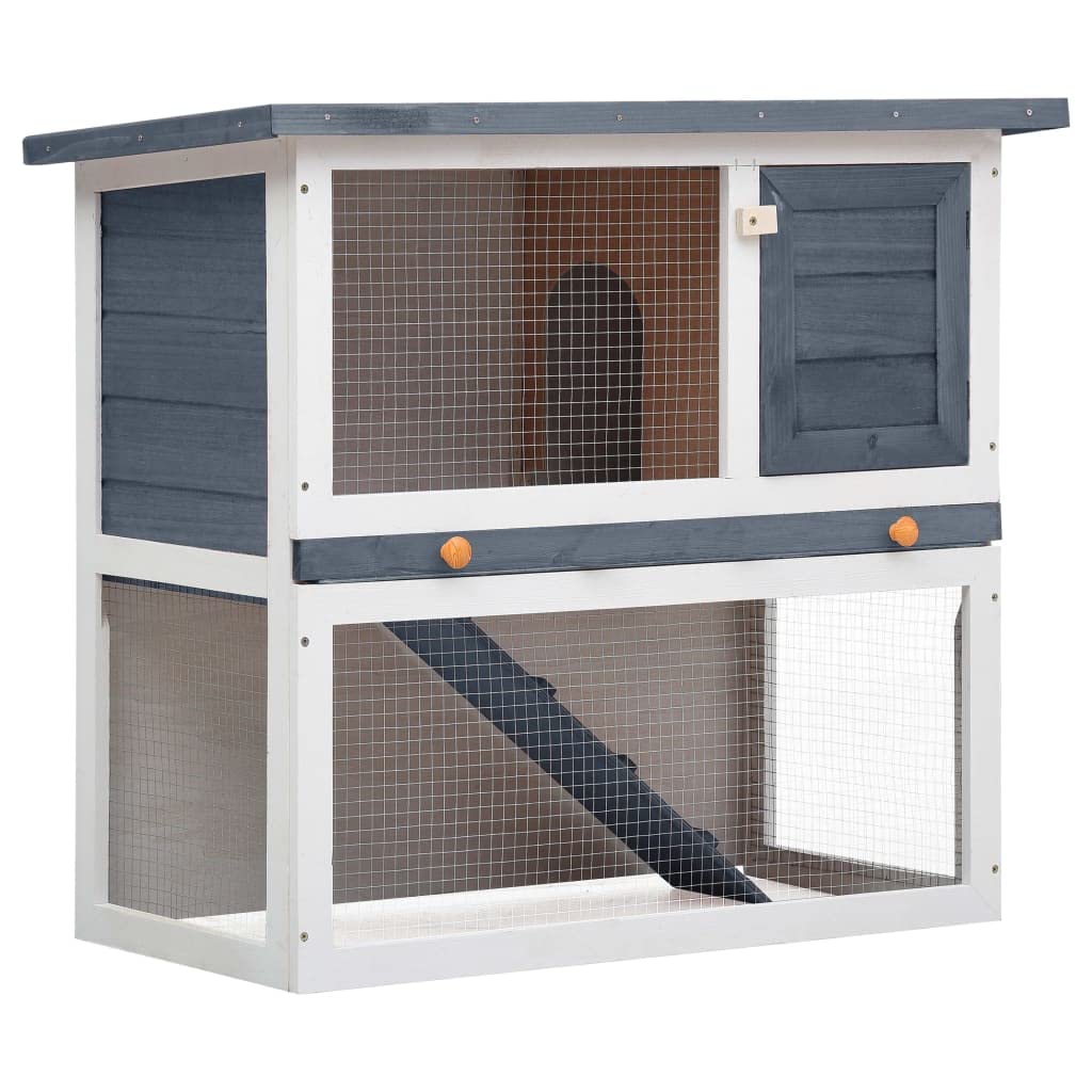 vidaXL Rabbit Hutch - Durable Wood and Iron Wire Mesh Design | Spacious, Outdoor, and Secure with Easy-Cleaning Feature | Gray