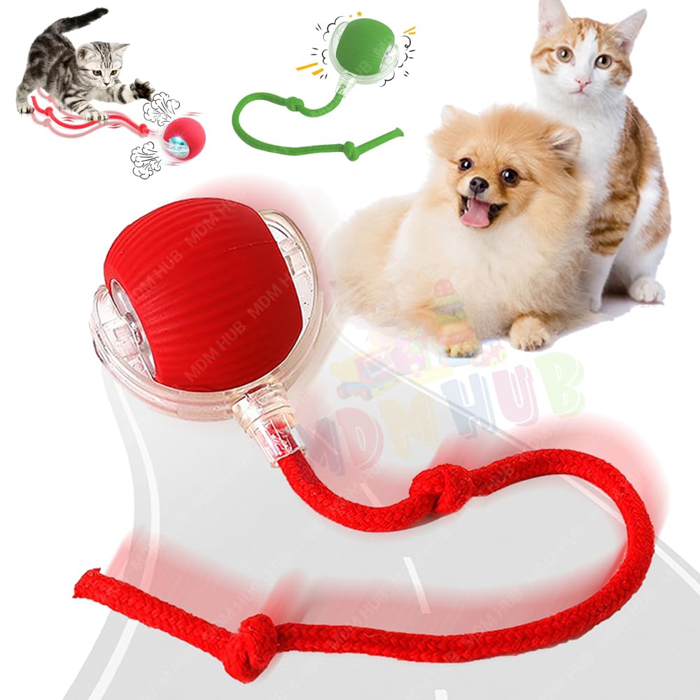 Mdm Hub Interactive Cat Toy  Cat Toys For Indoor Cats Smart Silicone Rolling Ball With Tail,Bird Sound,Obstacle Avoidance And M