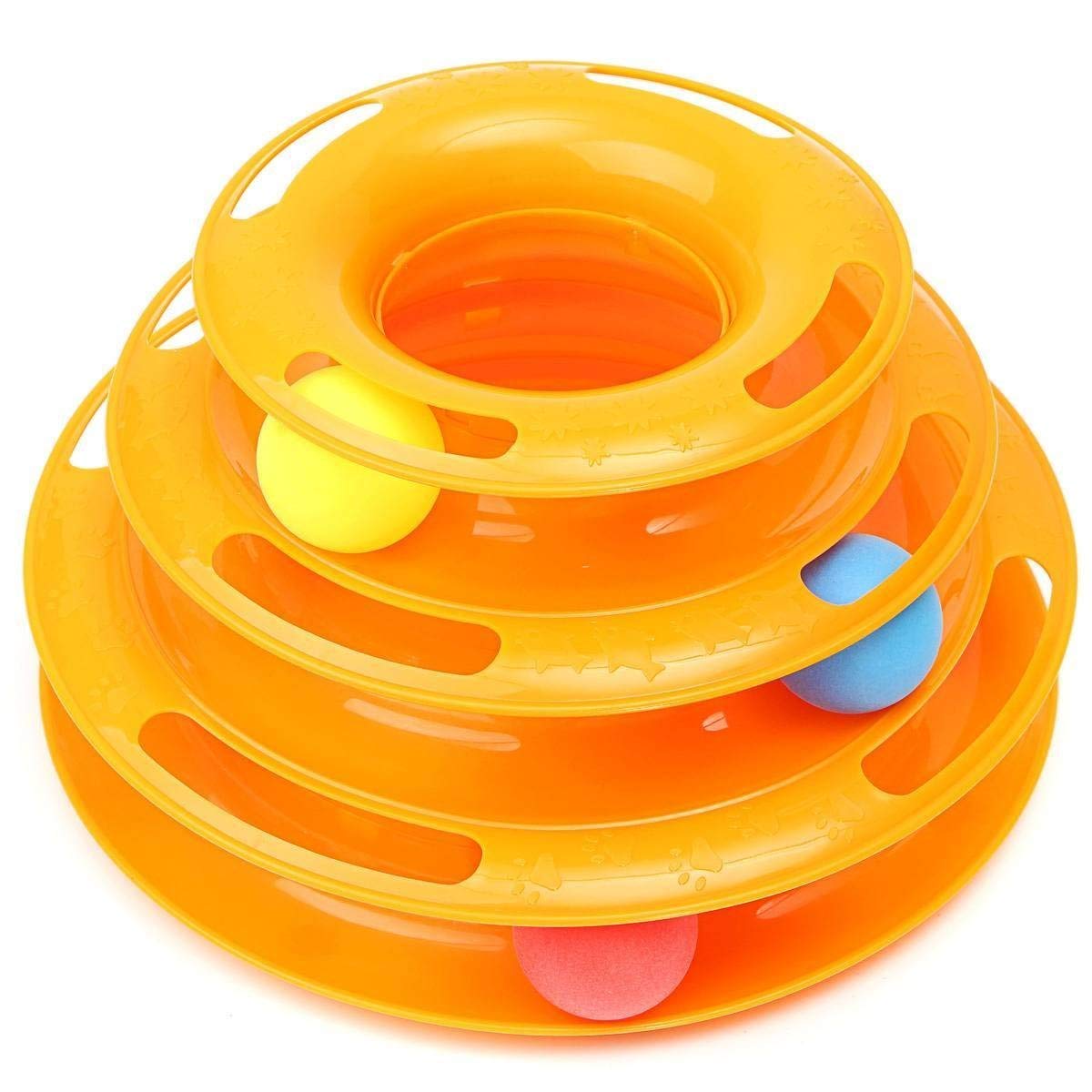 Psk Pet Mart Interactive Tower Of Tracks Plastic 3 Layers Pet Game Entertainment Turntable With Colourful Ball Toy For Cats