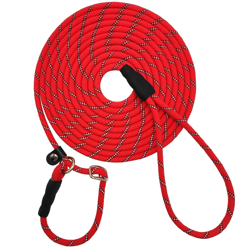 Sepxufore Reflective Long Slip Lead Dog Leash Anti-Choking 12 Ft/20 Ft/30 Ft/50 Ft Rope Training Leash For Medium Dogs Small Puppy Pets (30Ft, Red)