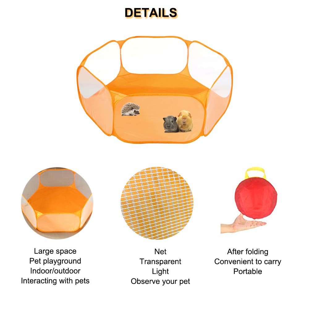 Small Animals C&C Cage Tent, Breathable & Transparent Pet Playpen Pop Open Outdoor/Indoor Exercise Fence, Portable Yard Fence fo