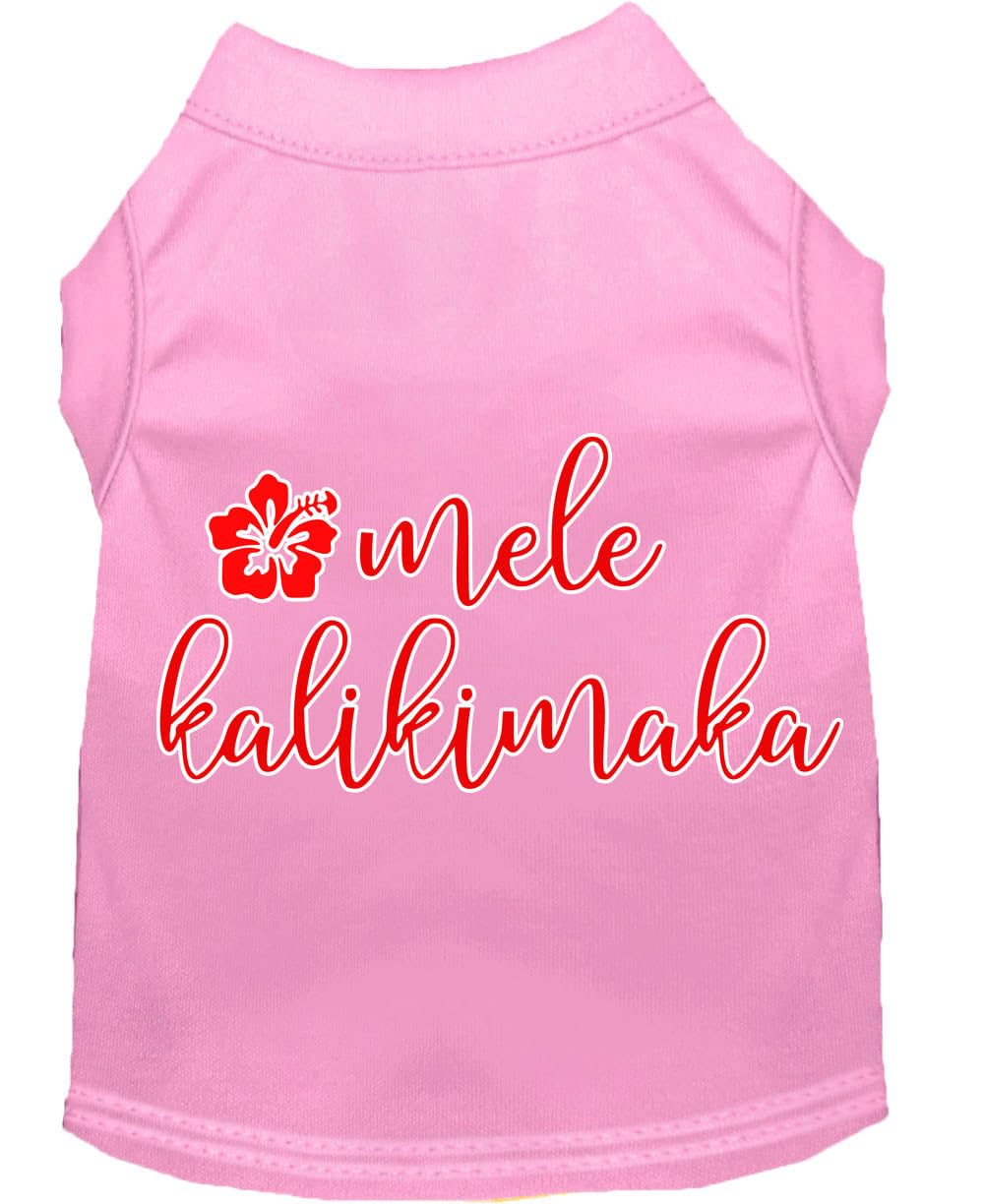 Christmas Pet Dog & Cat Shirt Screen Printed, "Mele Kalikimaka" Light Pink MD (6-10 lbs.)