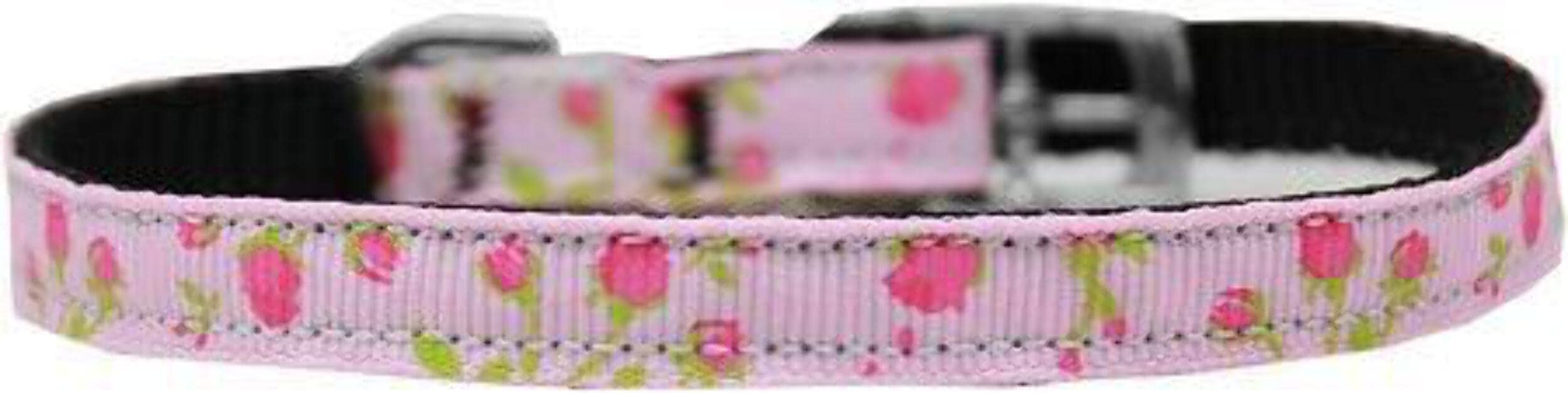 Mirage Pet Products Roses 3/8" Nylon Dog Collar with Classic Buckle, Size 8, Purple
