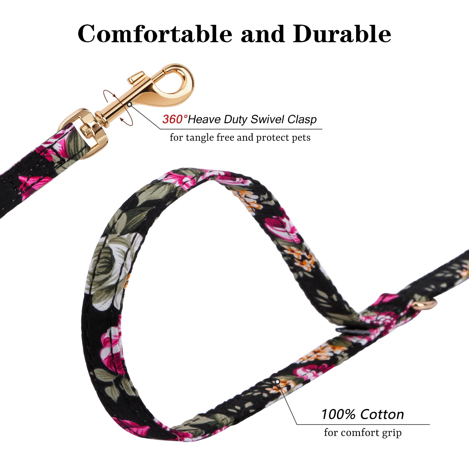 CHEDE No Pull Floral Pattern Dog Harness - Lightweight and Soft, Adjustable Small Dog Harness Set with Leash, Suitable for Puppy