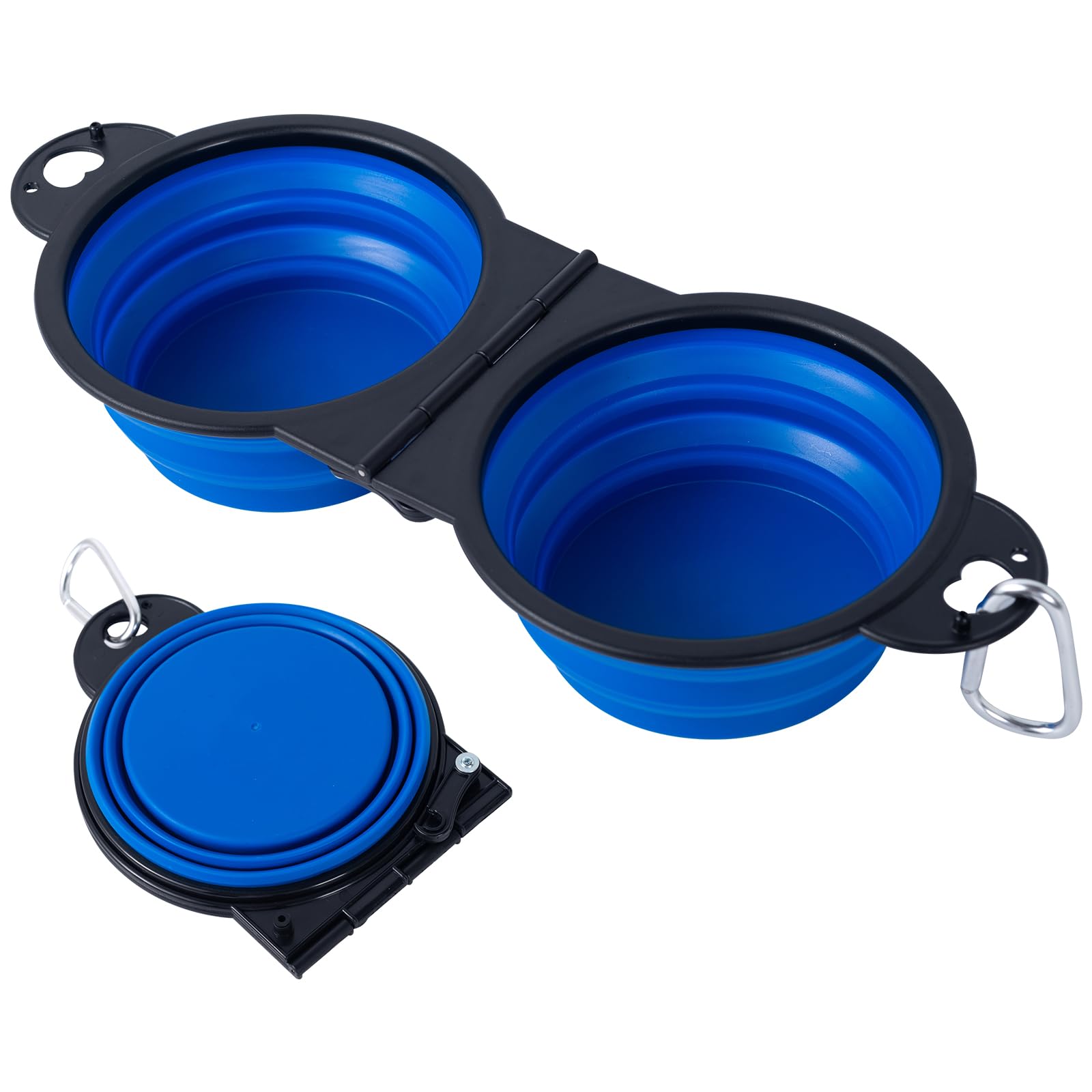 SLSON Collapsible Dog Dual Bowls Reinforced Rim 180 Degrees Flip Over Foldable Double Bowl with Lock Clips More Stable Dog Trave