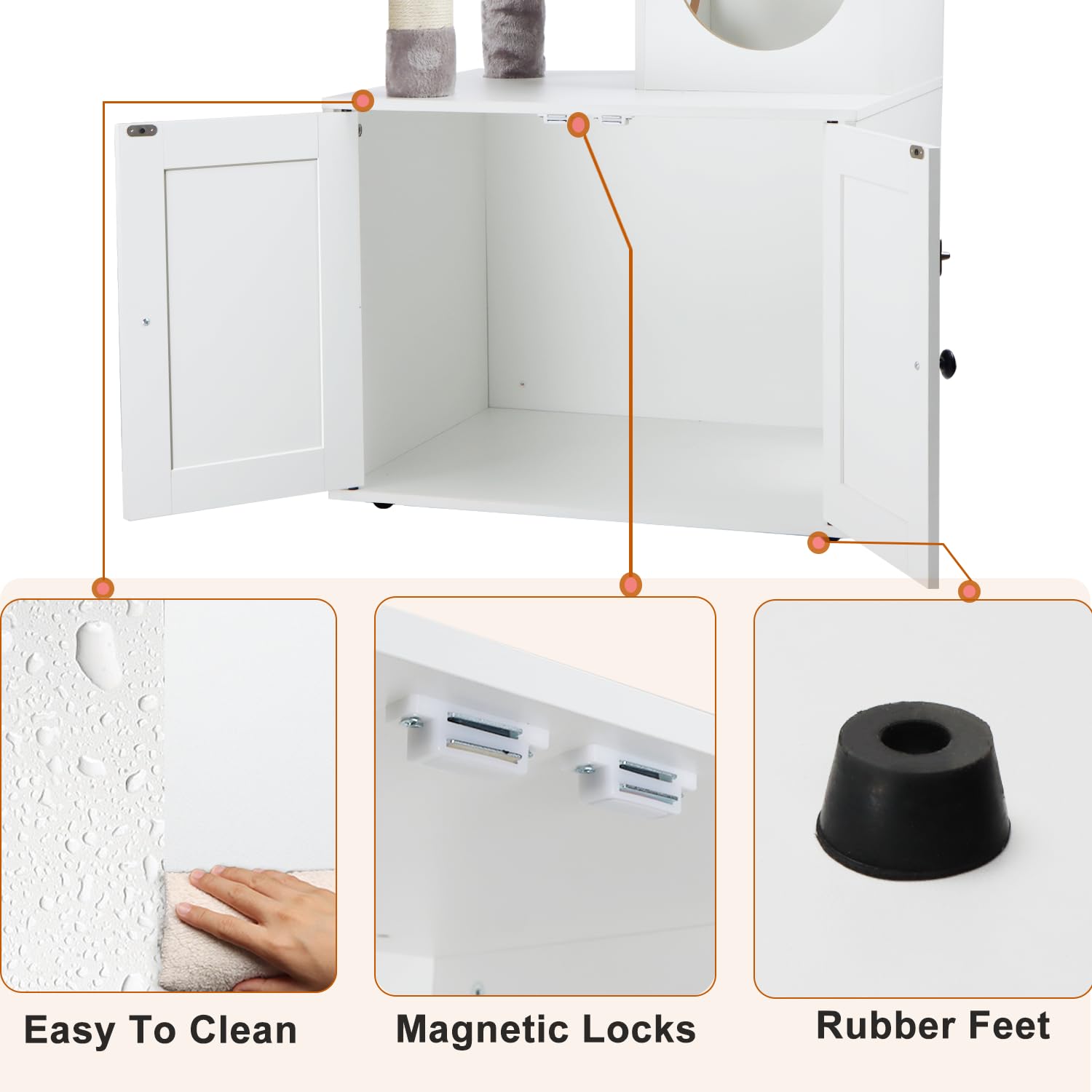 Timberer Cat Litter Box Enclosure & Tree, 2-in-1 Modern Condo, Engineered Wood, 19.7"D x 23.6"W x 61"H, White
