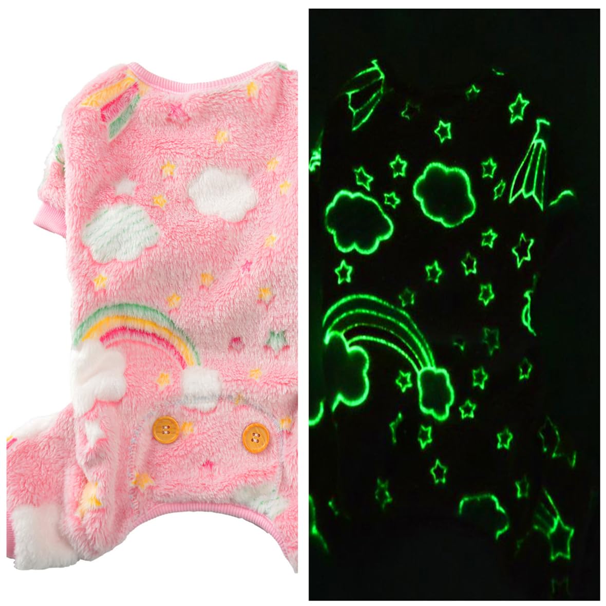 Maigllra Plush Dog Pajamas Glow In The Dark Dog Jumpsuit 4 Legged Onesie For Small Medium Large Dog, Pink Rainbow Xl