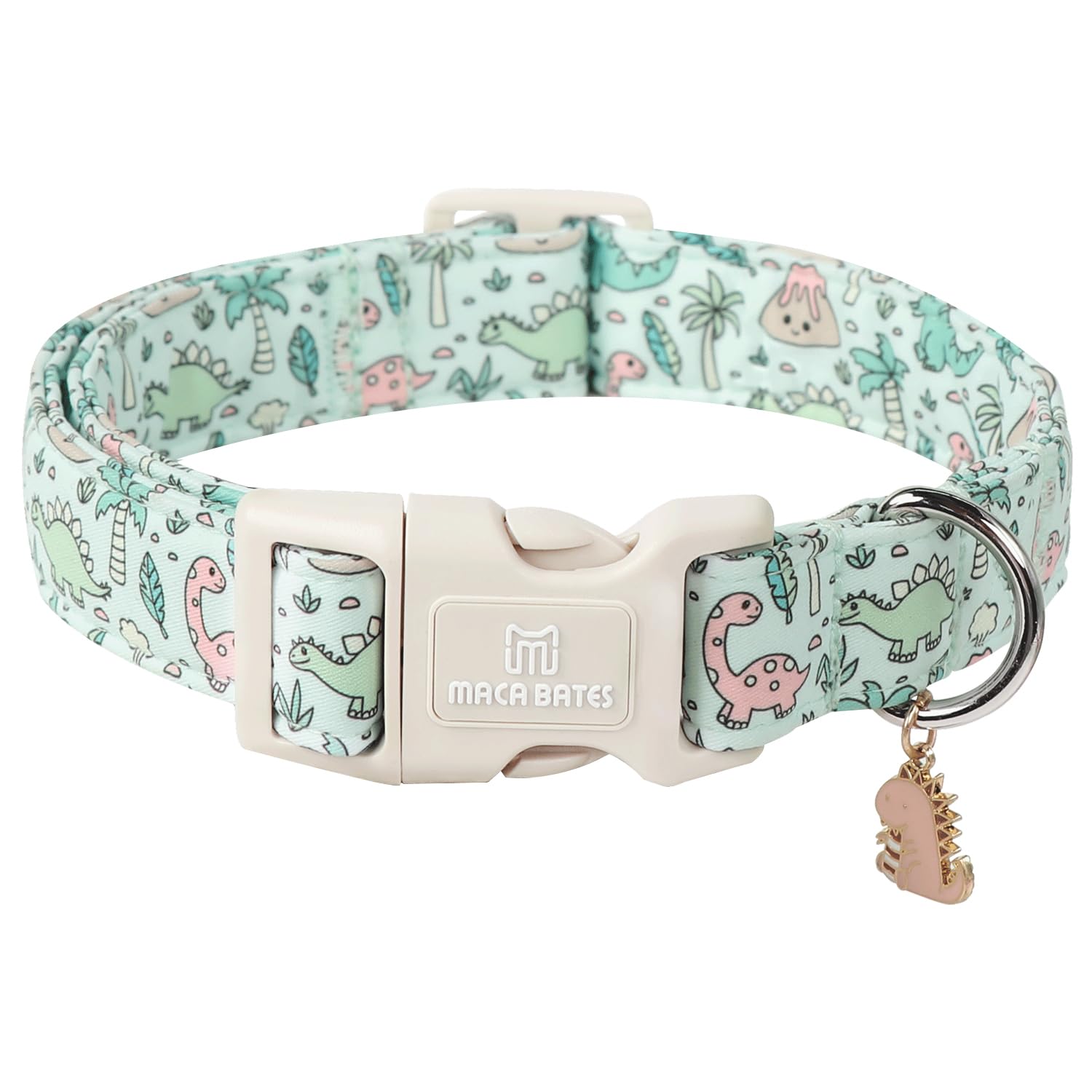 Maca Bates Cute Dinosaur Basic Dog Collar Spring Puppy Collars Durable Soft Adjustable Durable Green Collor Birthday Gift For Xs