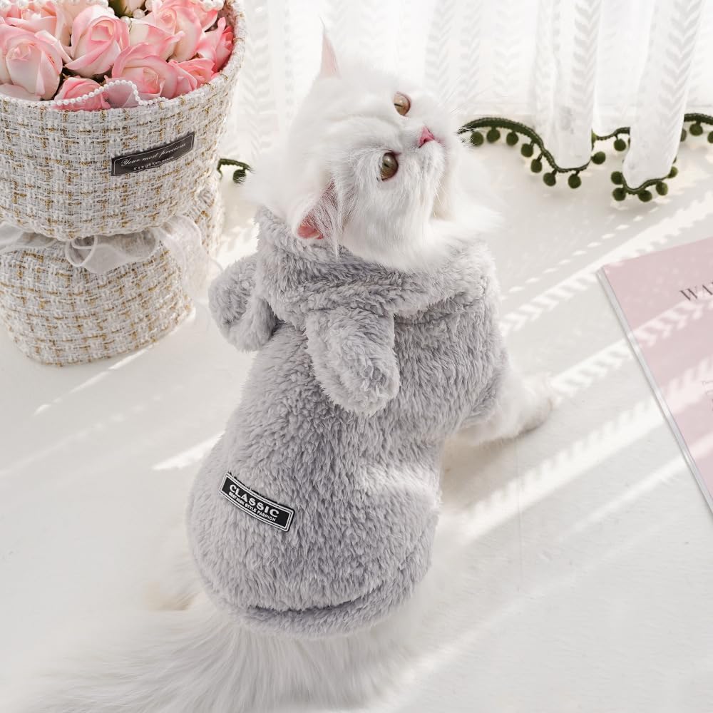 Cat Bunny Ears Costume Cute Dog Kitten Hoodies Sweater Rabbit Ears Puppy Pet Apparel (Medium,Gray)